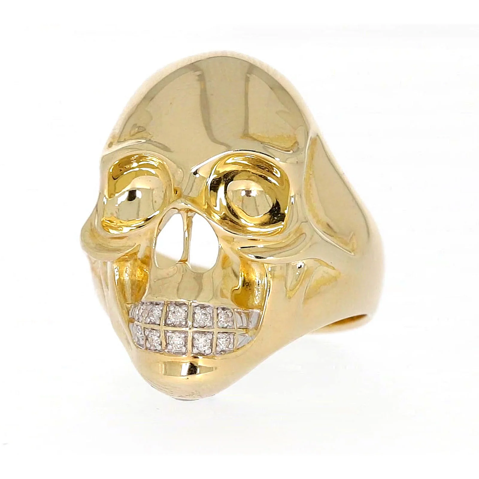 9ct Yellow Gold Round Brilliant Cut with 0.10 CARAT tw of Diamonds Skull Mens Ring - Image 7