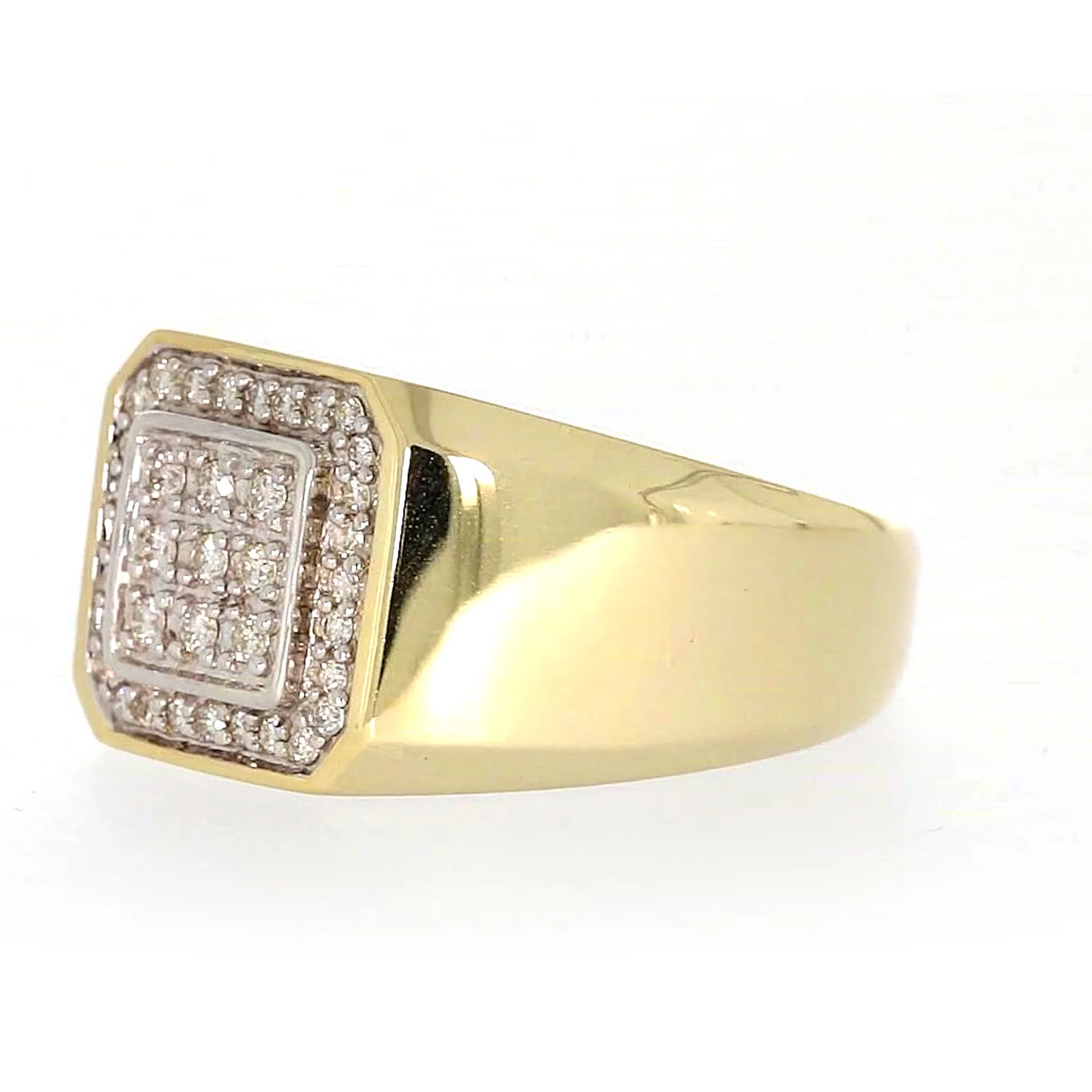 9ct Yellow Gold Round Brilliant Cut with 1/3 CARAT tw of Diamonds Square Mens Ring - Image 11