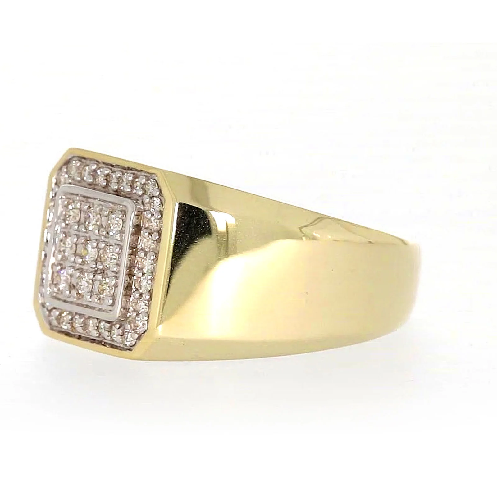 9ct Yellow Gold Round Brilliant Cut with 1/3 CARAT tw of Diamonds Square Mens Ring - Image 12
