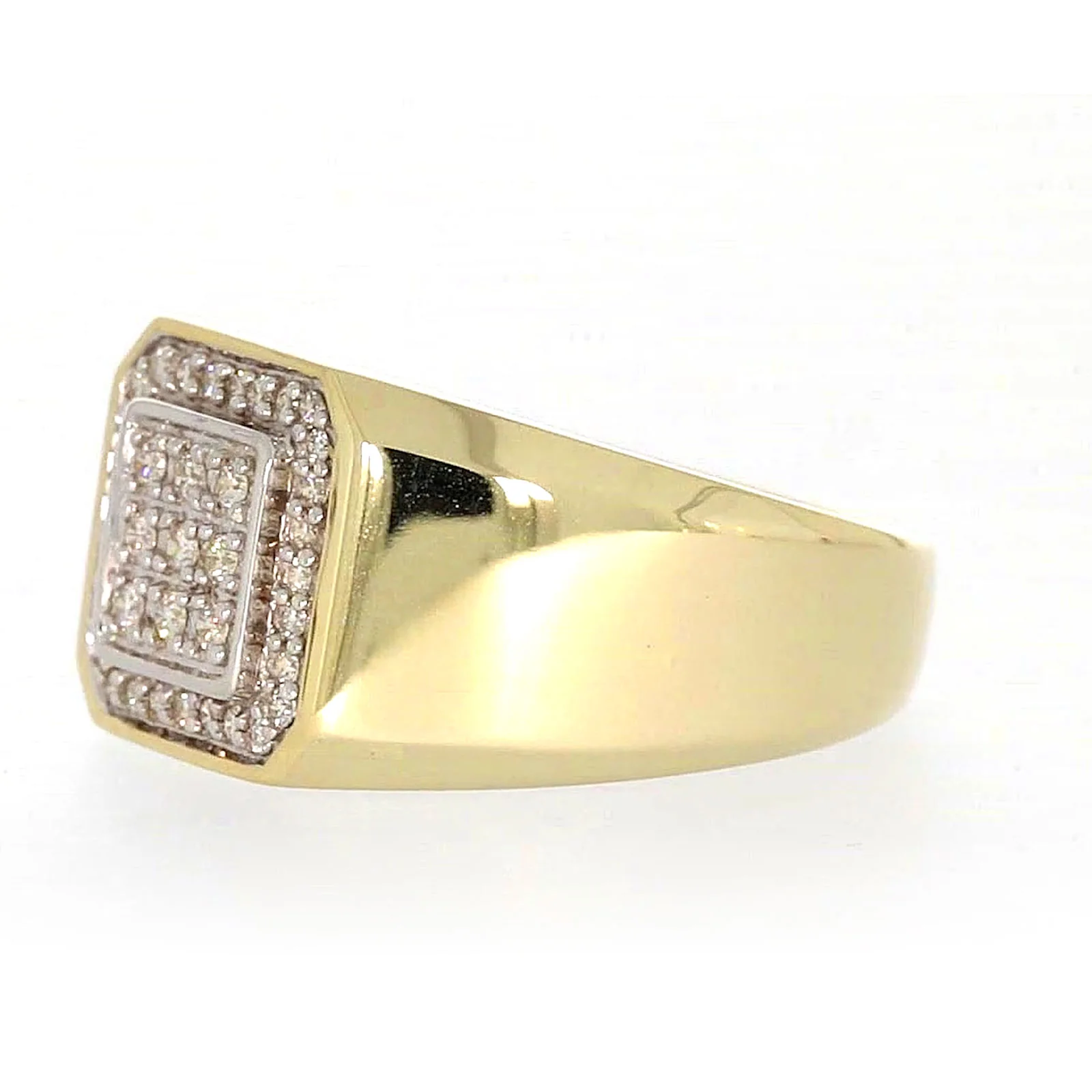9ct Yellow Gold Round Brilliant Cut with 1/3 CARAT tw of Diamonds Square Mens Ring - Image 13