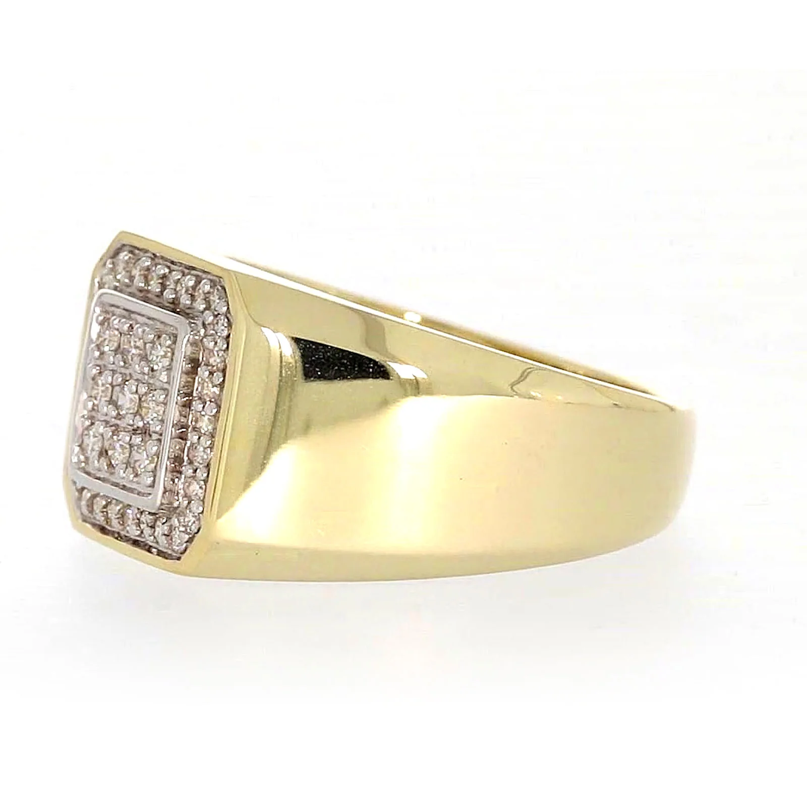 9ct Yellow Gold Round Brilliant Cut with 1/3 CARAT tw of Diamonds Square Mens Ring - Image 14