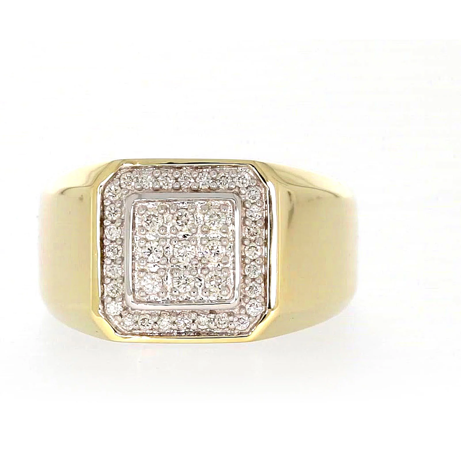 9ct Yellow Gold Round Brilliant Cut with 1/3 CARAT tw of Diamonds Square Mens Ring - Image 2