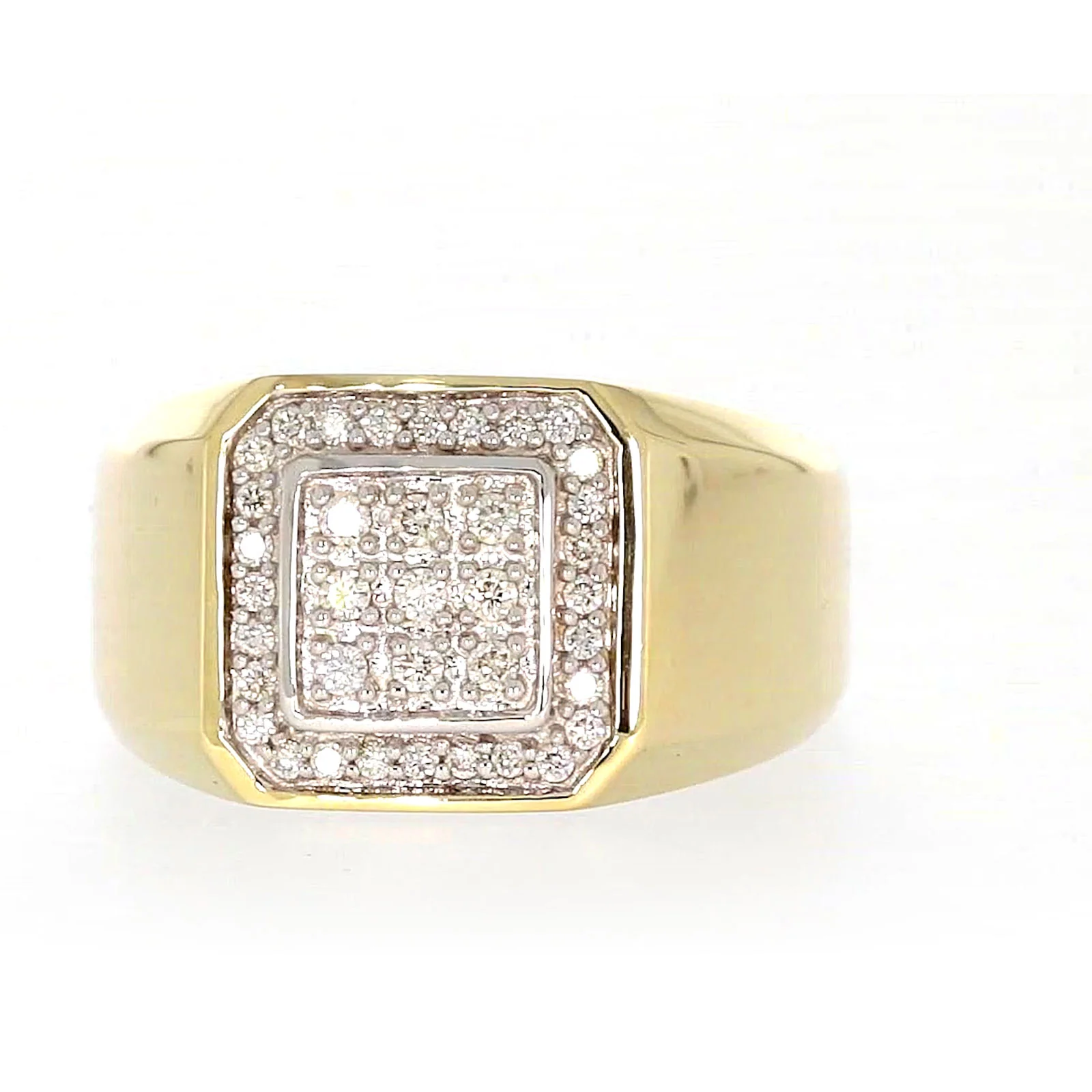 9ct Yellow Gold Round Brilliant Cut with 1/3 CARAT tw of Diamonds Square Mens Ring - Image 3