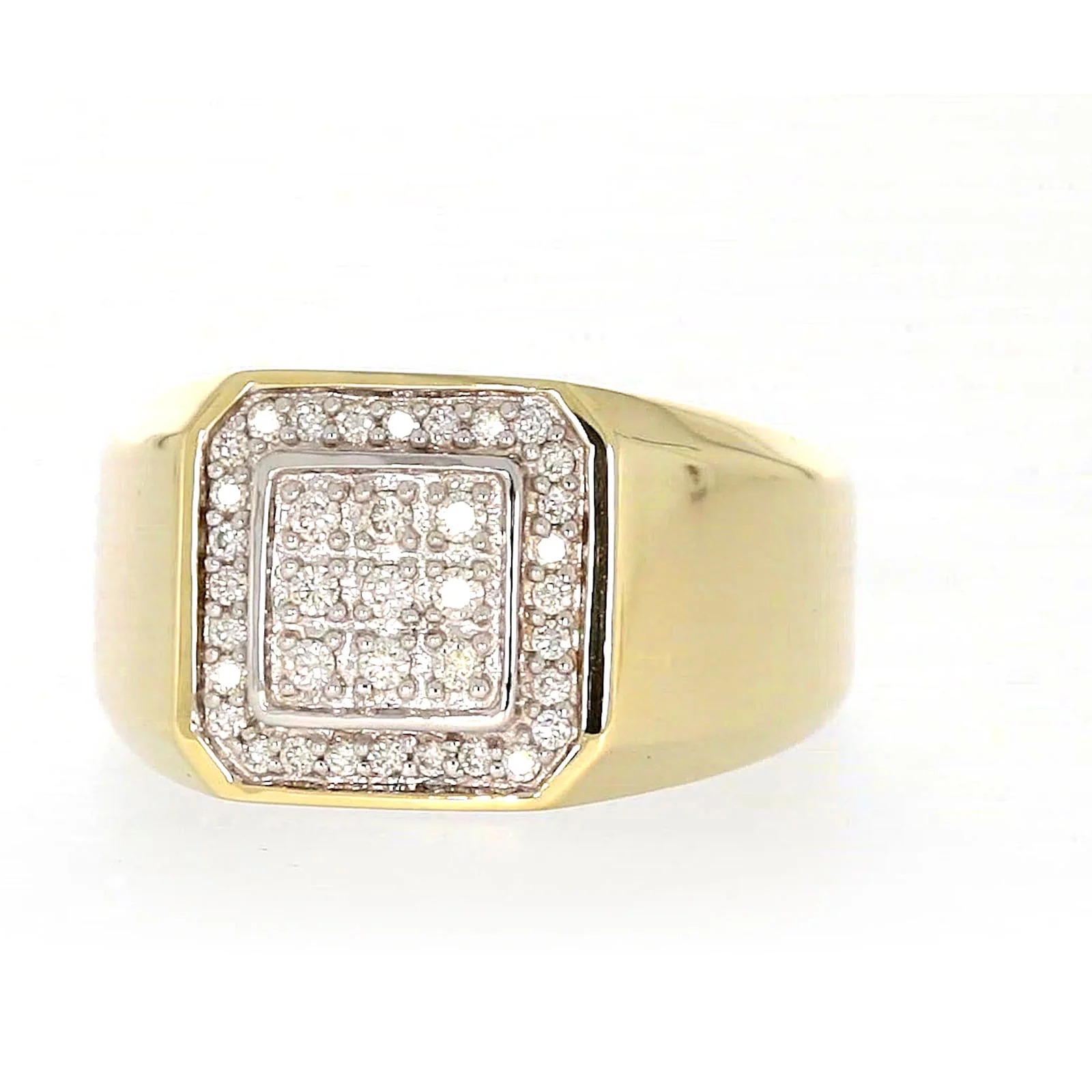 9ct Yellow Gold Round Brilliant Cut with 1/3 CARAT tw of Diamonds Square Mens Ring - Image 4