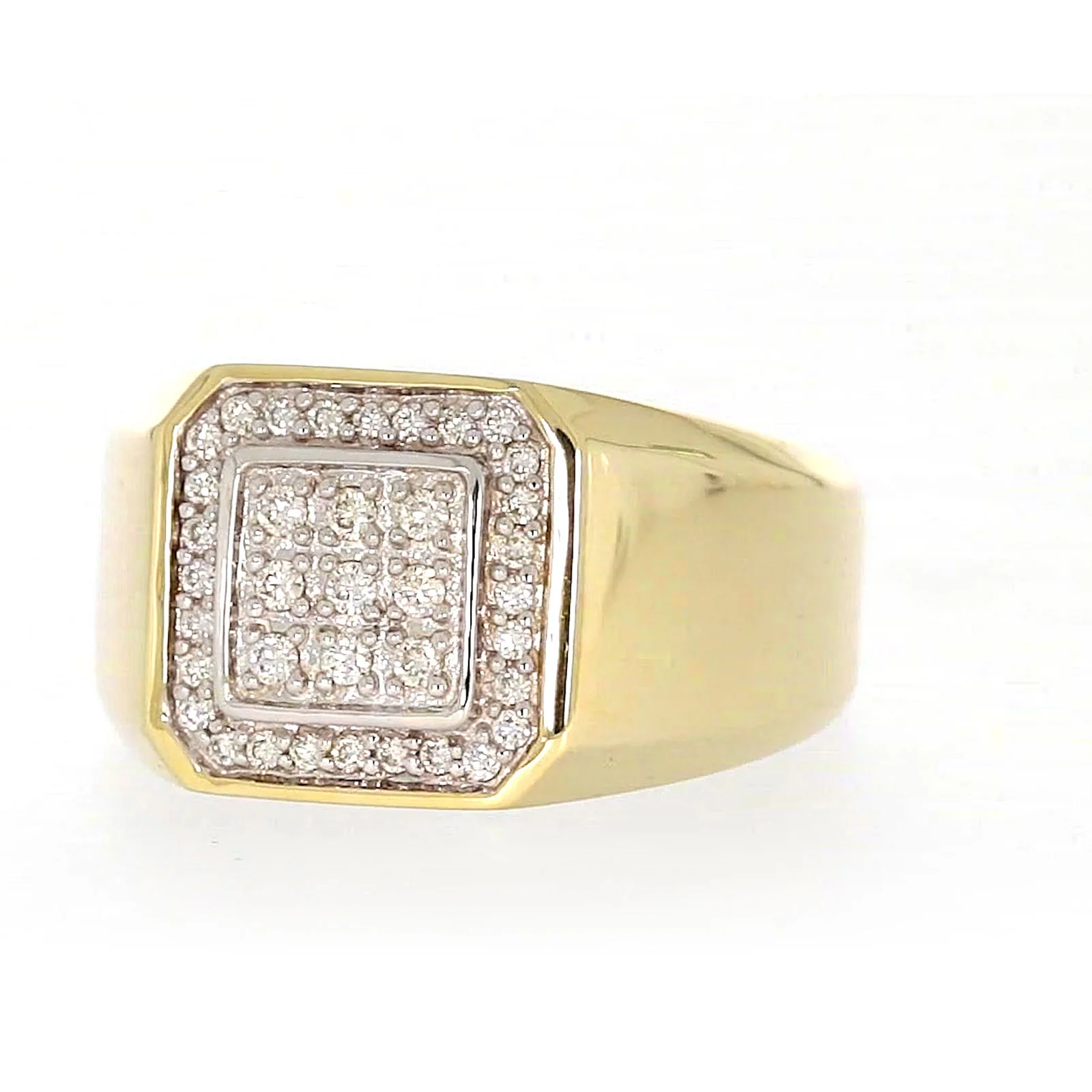 9ct Yellow Gold Round Brilliant Cut with 1/3 CARAT tw of Diamonds Square Mens Ring - Image 5