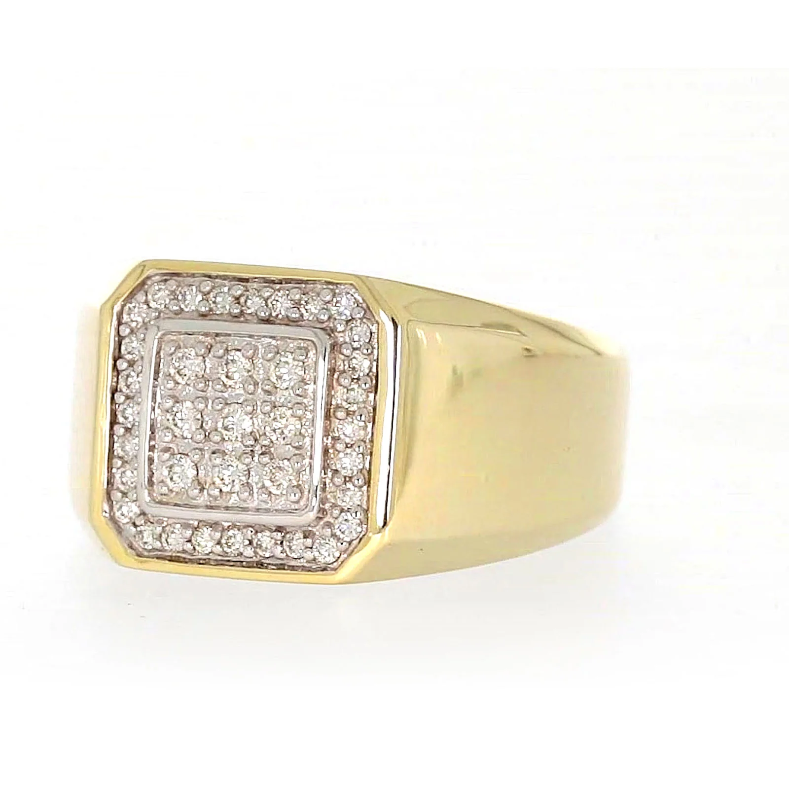 9ct Yellow Gold Round Brilliant Cut with 1/3 CARAT tw of Diamonds Square Mens Ring - Image 6