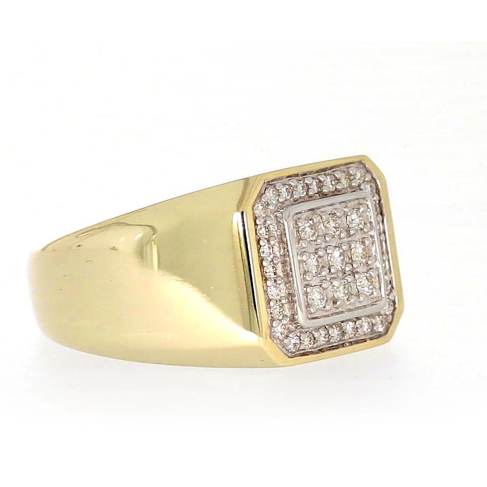 9ct Yellow Gold Round Brilliant Cut with 1/3 CARAT tw of Diamonds Square Mens Ring - Image 66