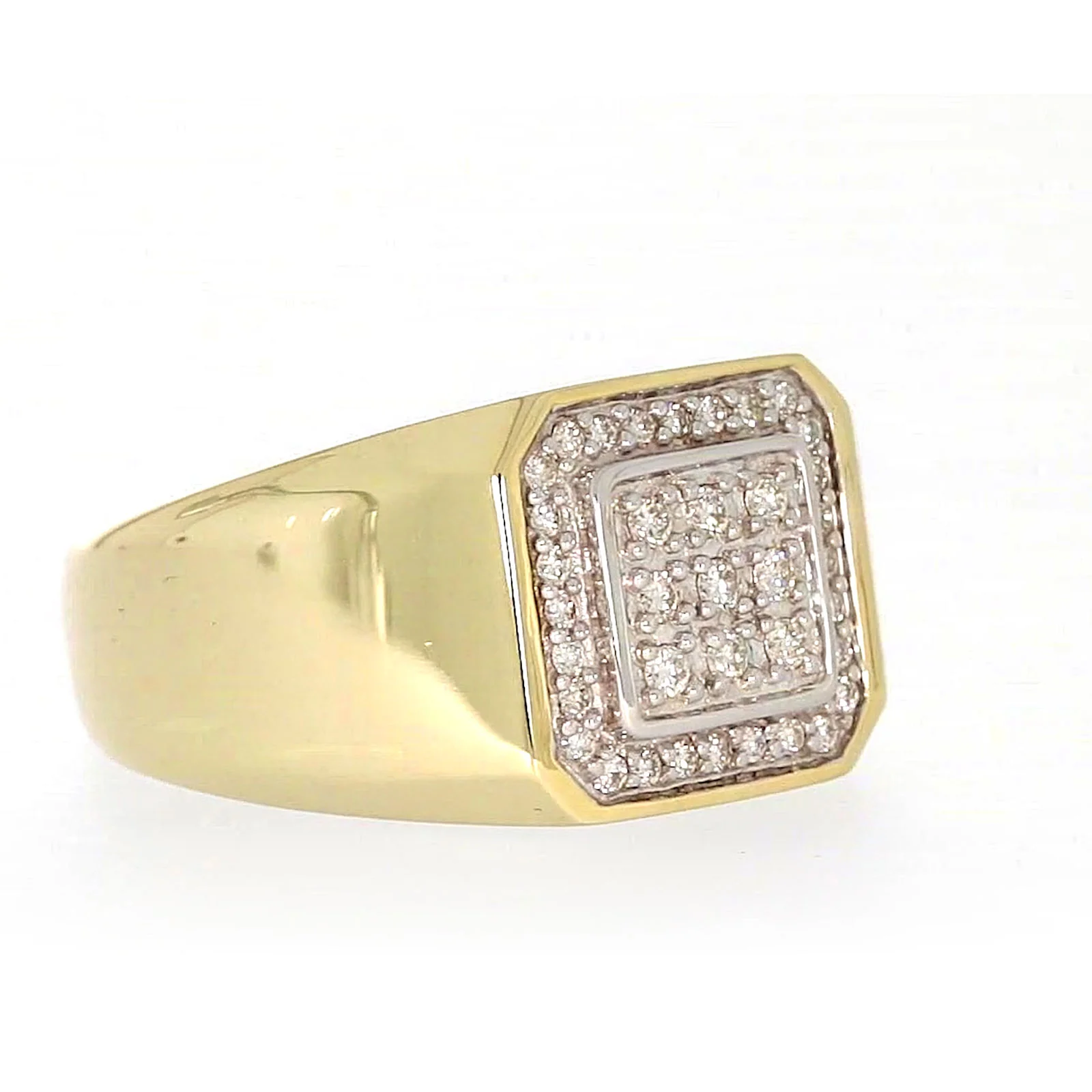 9ct Yellow Gold Round Brilliant Cut with 1/3 CARAT tw of Diamonds Square Mens Ring - Image 67