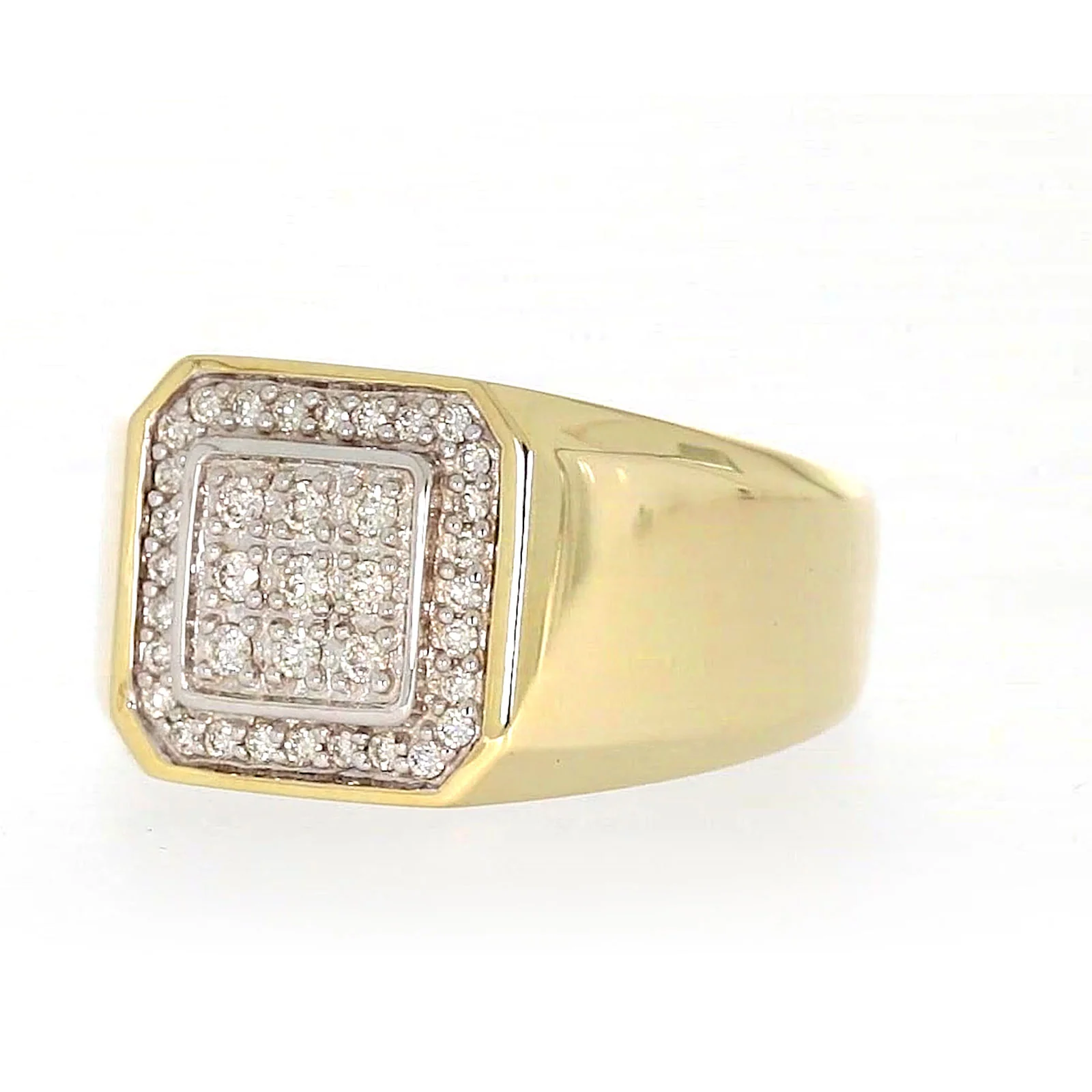 9ct Yellow Gold Round Brilliant Cut with 1/3 CARAT tw of Diamonds Square Mens Ring - Image 7
