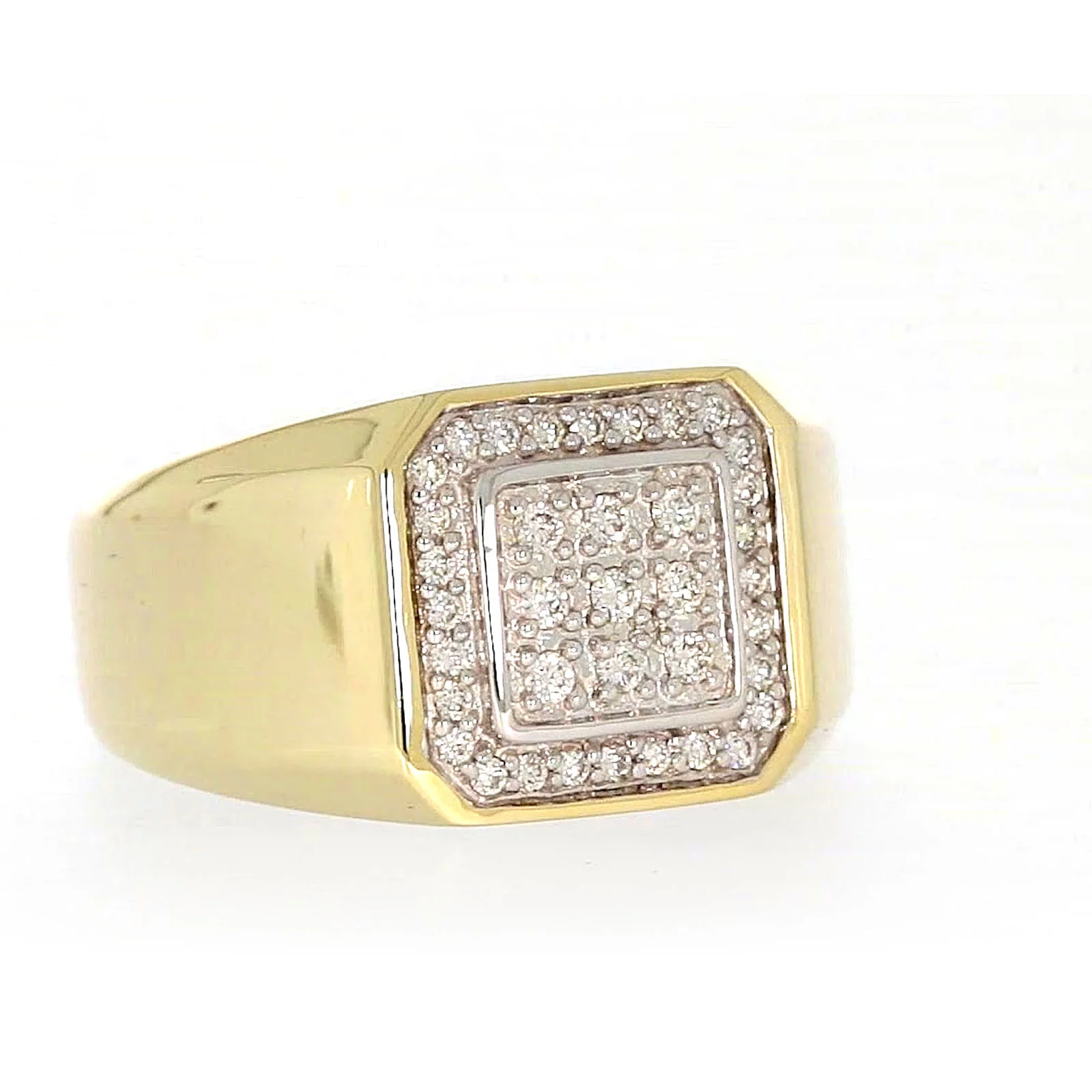 9ct Yellow Gold Round Brilliant Cut with 1/3 CARAT tw of Diamonds Square Mens Ring - Image 70