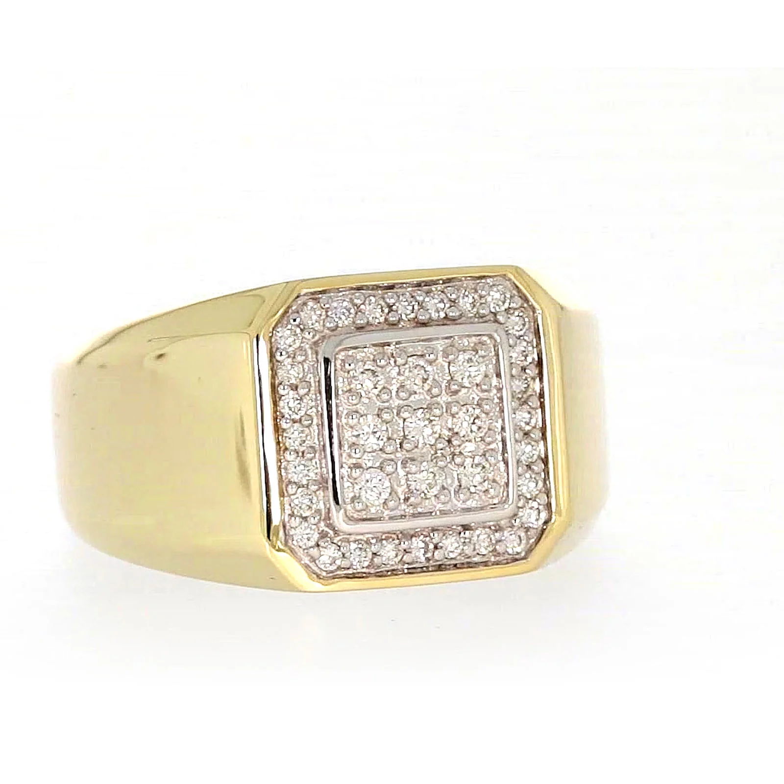 9ct Yellow Gold Round Brilliant Cut with 1/3 CARAT tw of Diamonds Square Mens Ring - Image 71
