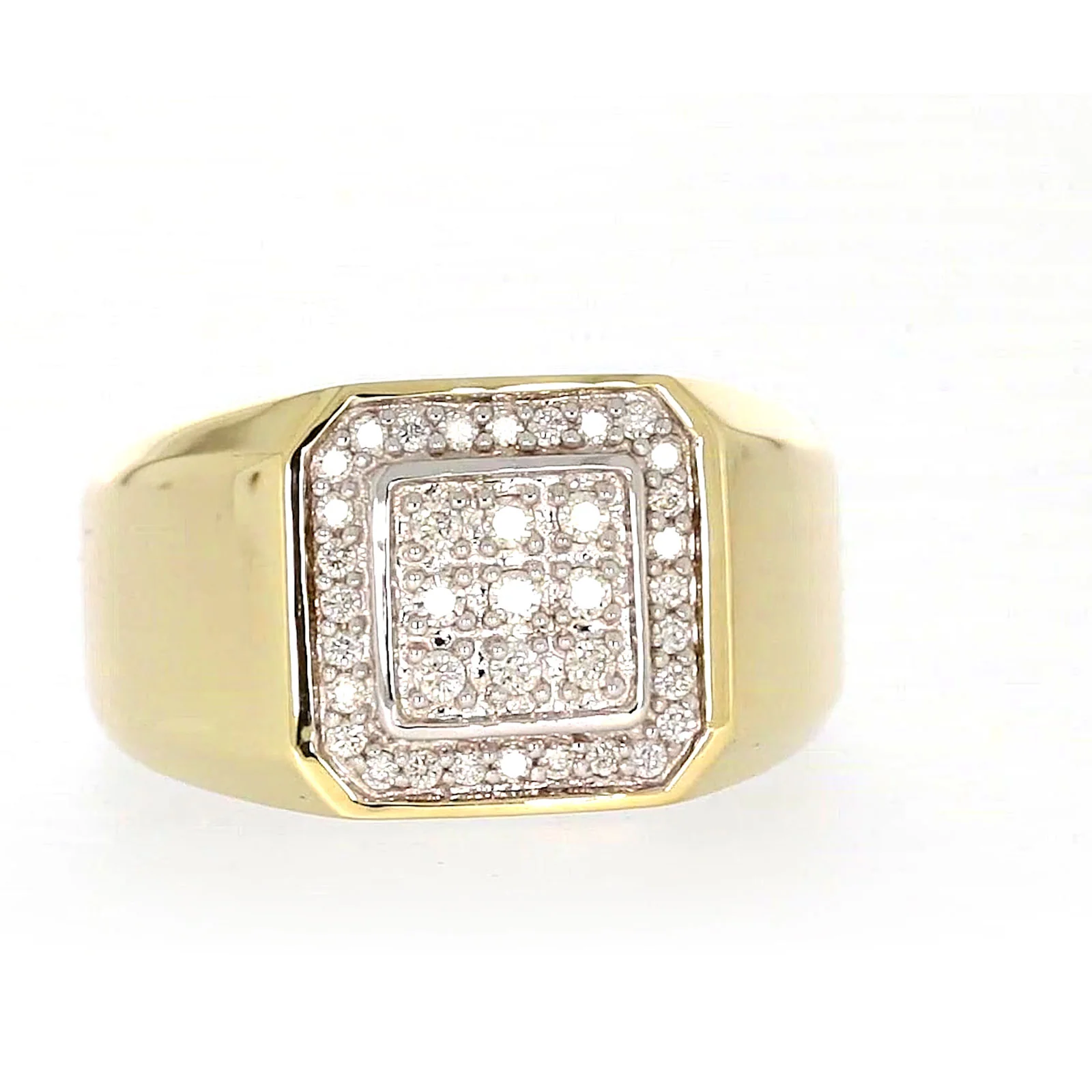 9ct Yellow Gold Round Brilliant Cut with 1/3 CARAT tw of Diamonds Square Mens Ring - Image 73