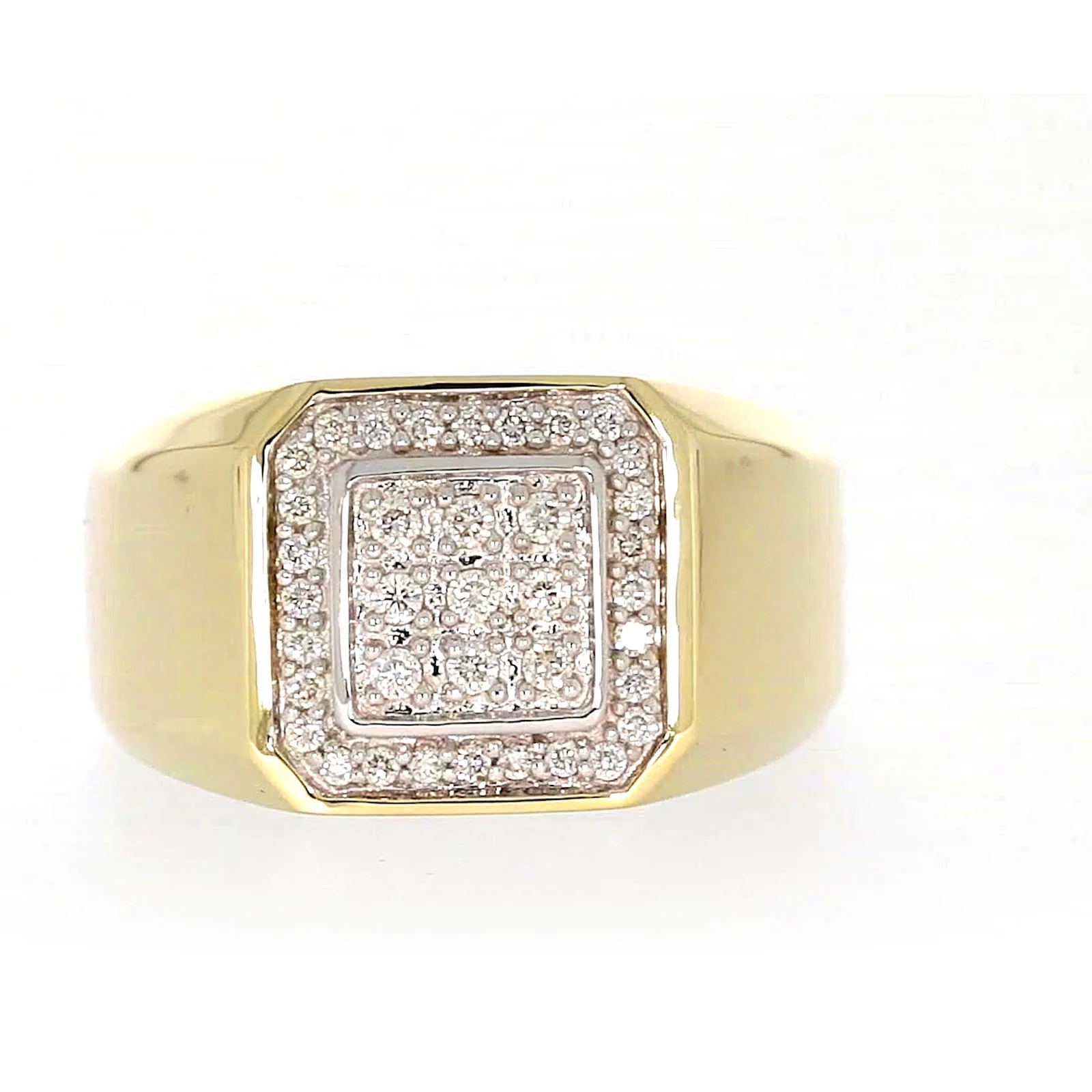 9ct Yellow Gold Round Brilliant Cut with 1/3 CARAT tw of Diamonds Square Mens Ring - Image 74