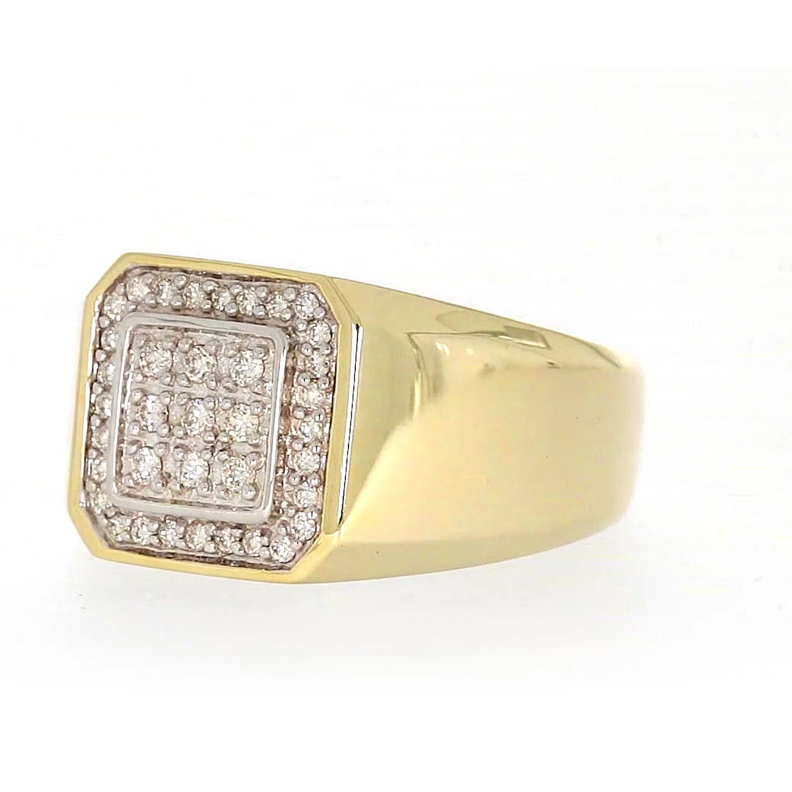 9ct Yellow Gold Round Brilliant Cut with 1/3 CARAT tw of Diamonds Square Mens Ring - Image 8