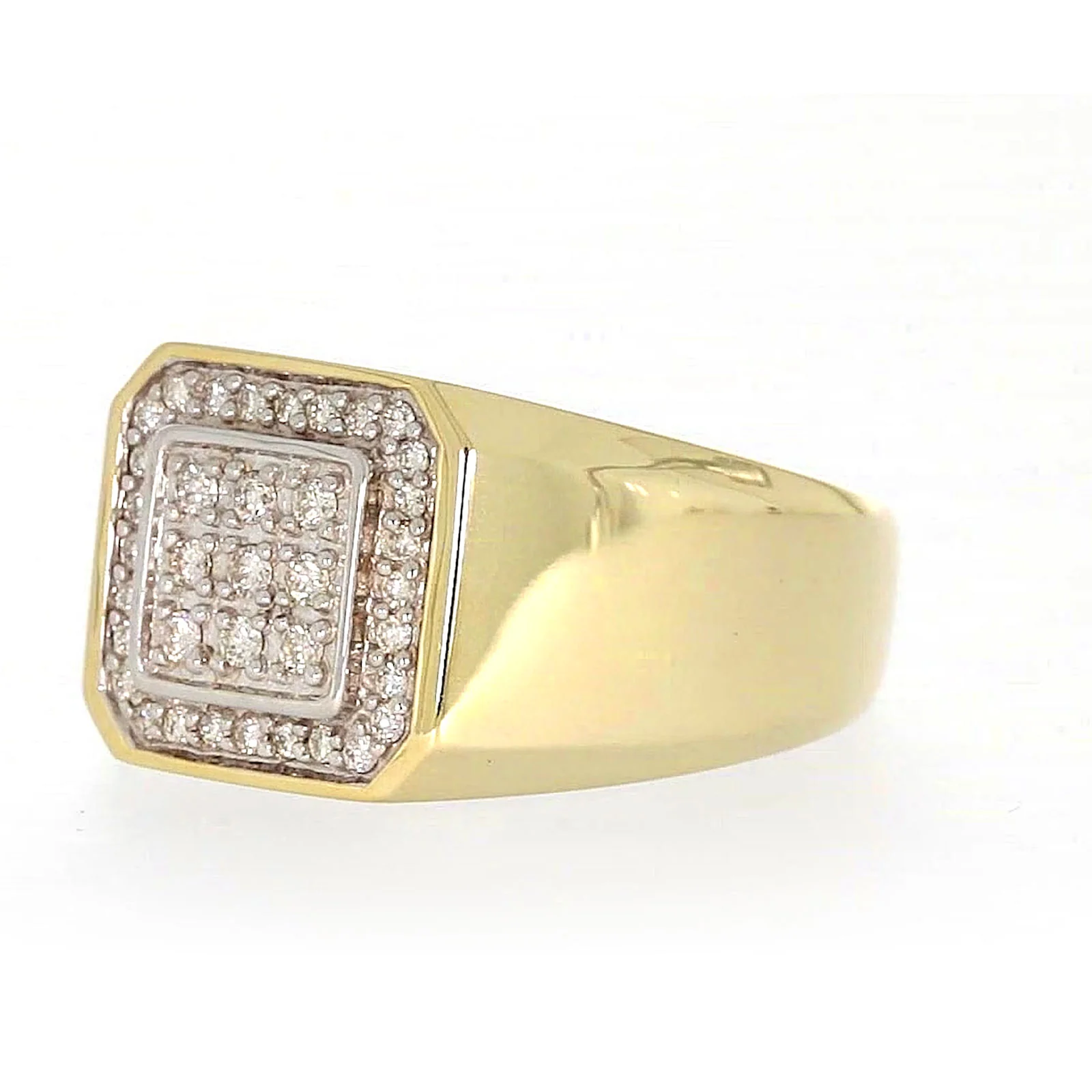 9ct Yellow Gold Round Brilliant Cut with 1/3 CARAT tw of Diamonds Square Mens Ring - Image 9