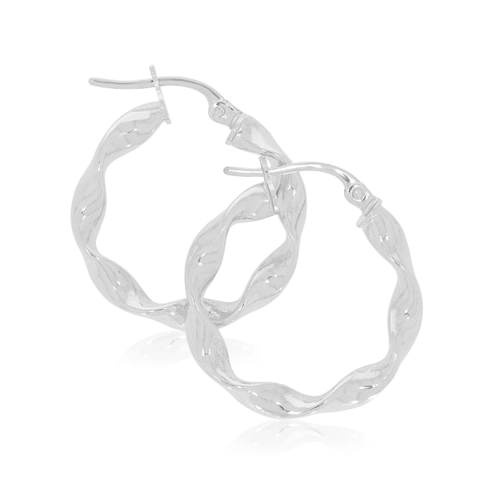 9ct White Gold 15x3mm Twist Hoop Earrings