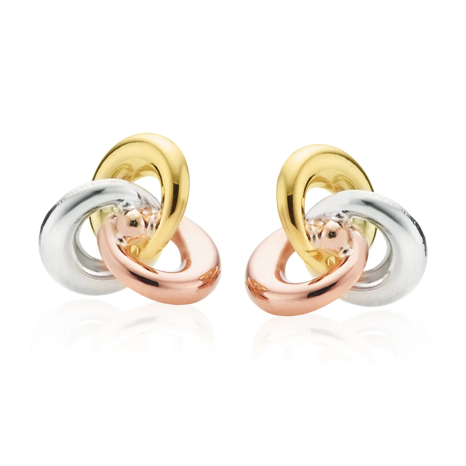 9ct Three Tone Gold Knot Stud Earrings