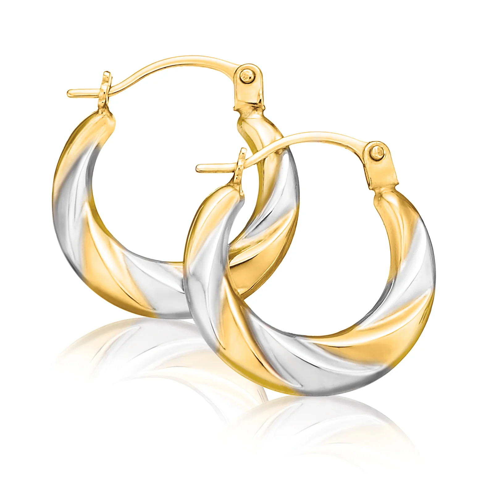 9ct Two Tone Gold Patterned Hoop Earrings