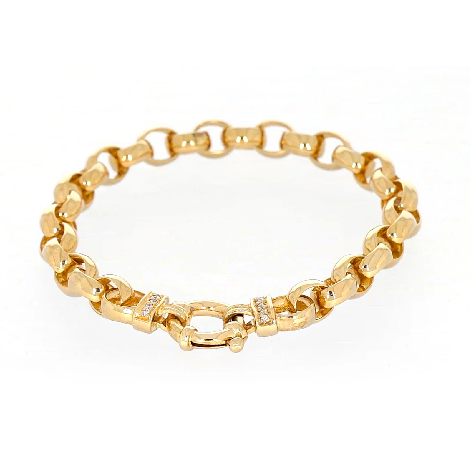 9ct Yellow Gold Diamond Set19cm Belcher Diamond Set Bracelet - Image 3