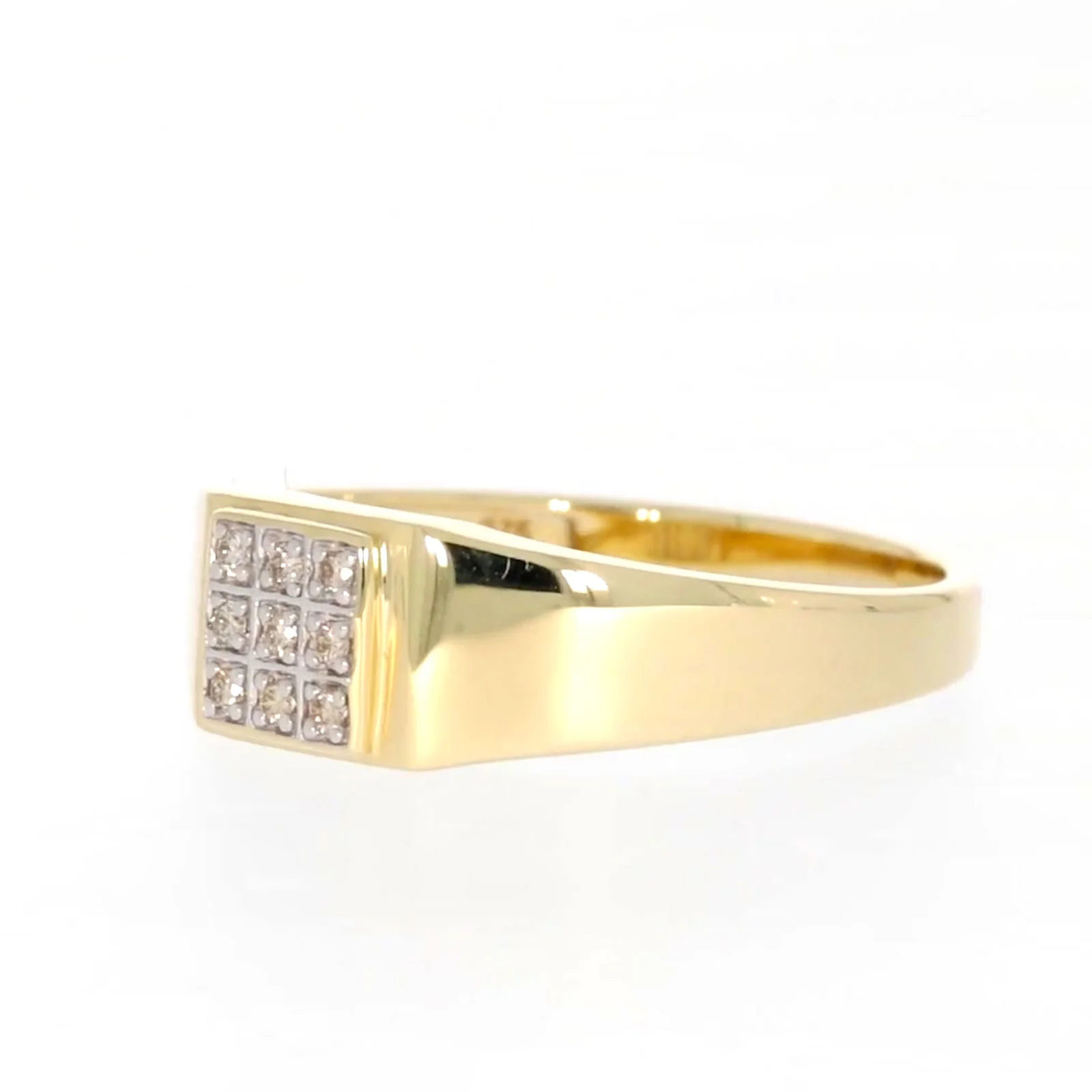 9ct Yellow Gold & Diamond Set Three Row Mens Ring - Image 10