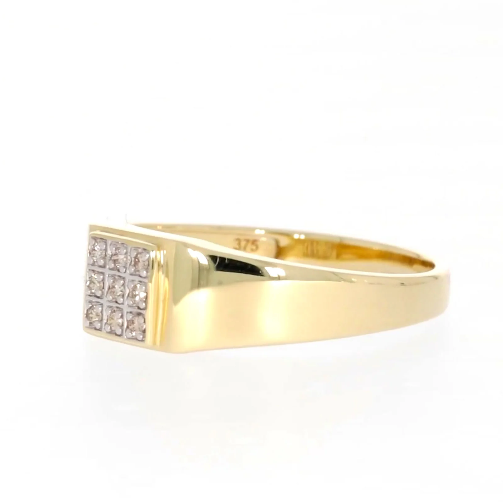 9ct Yellow Gold & Diamond Set Three Row Mens Ring - Image 11