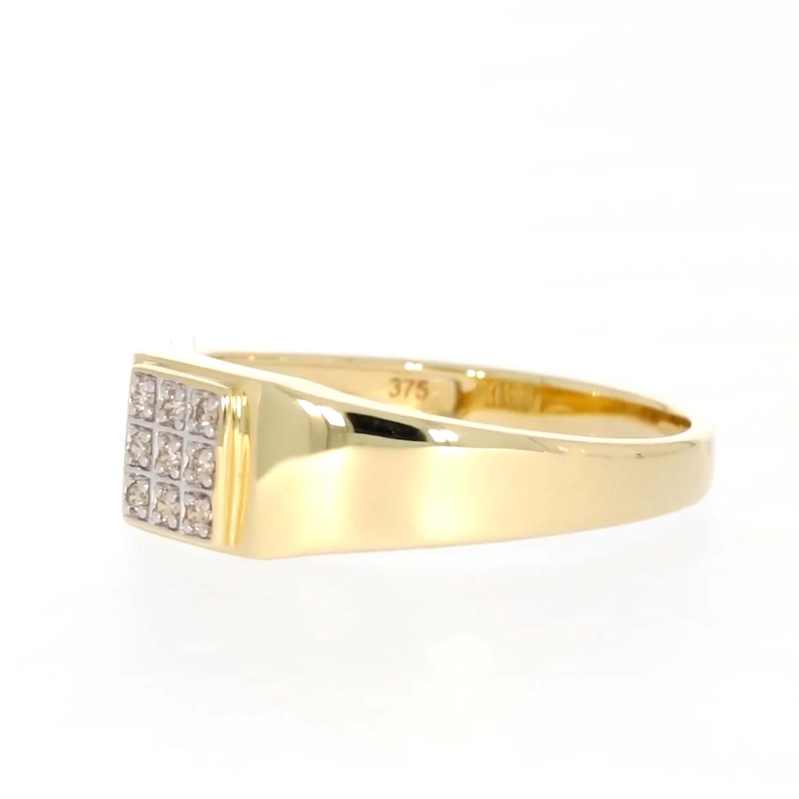 9ct Yellow Gold & Diamond Set Three Row Mens Ring - Image 12
