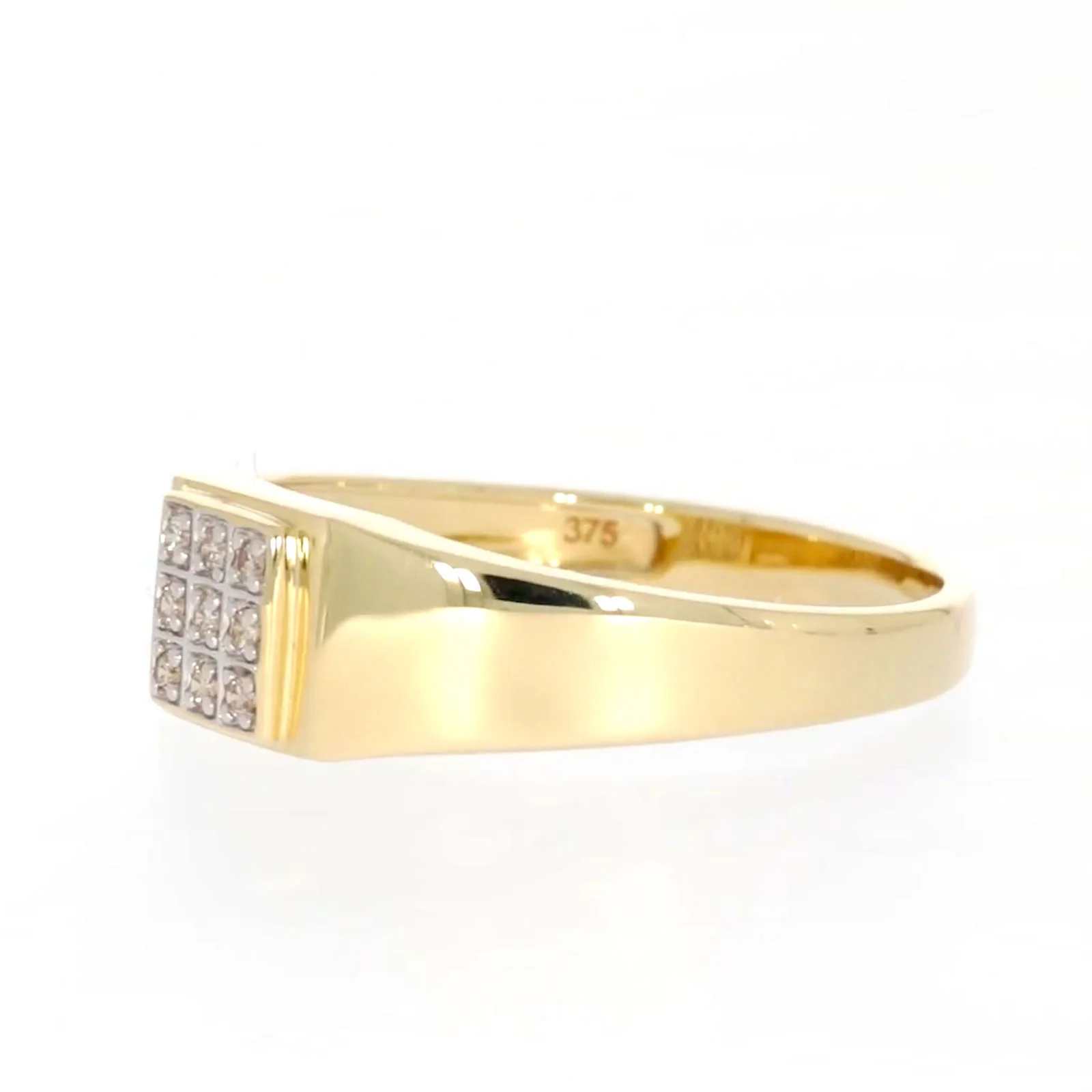 9ct Yellow Gold & Diamond Set Three Row Mens Ring - Image 13