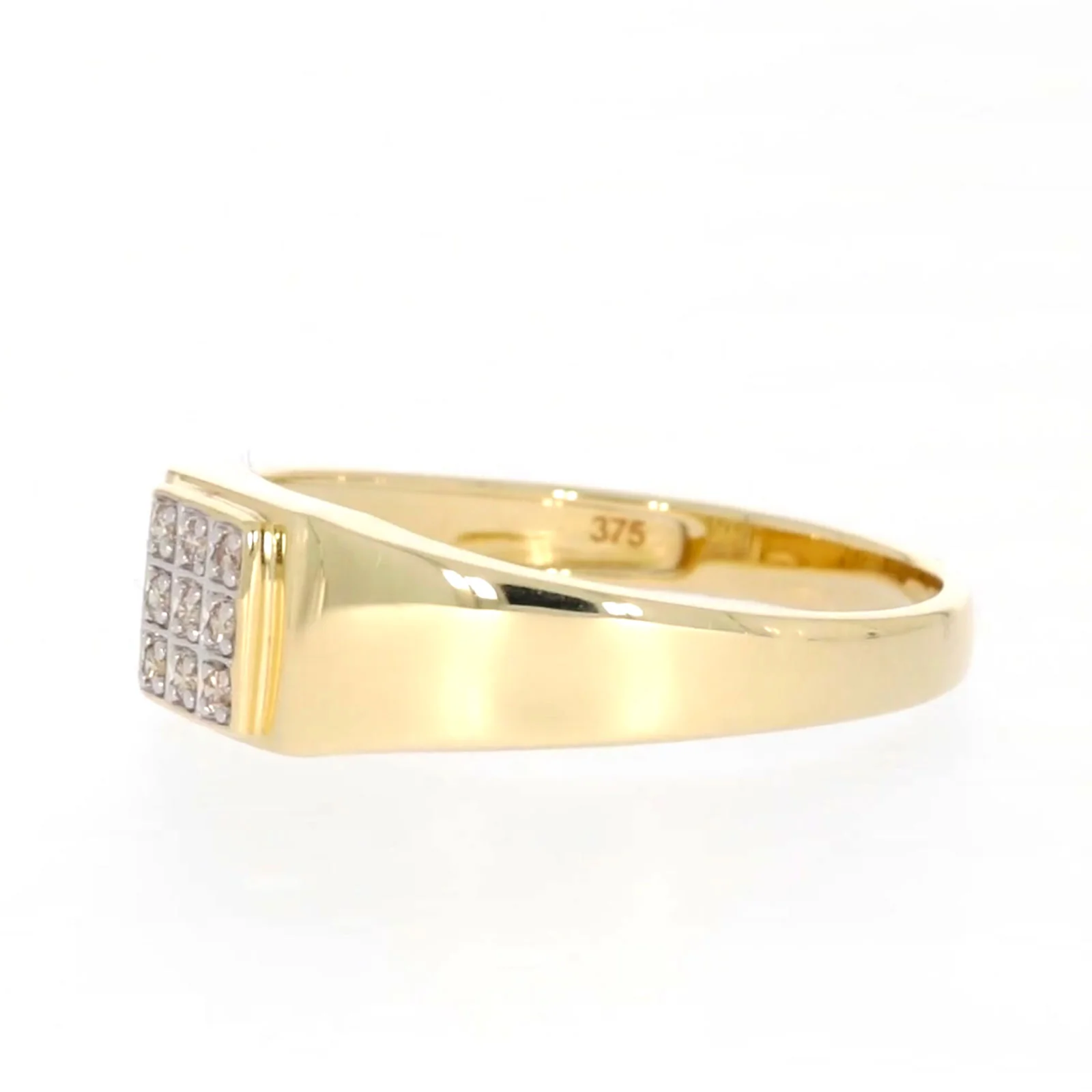 9ct Yellow Gold & Diamond Set Three Row Mens Ring - Image 14