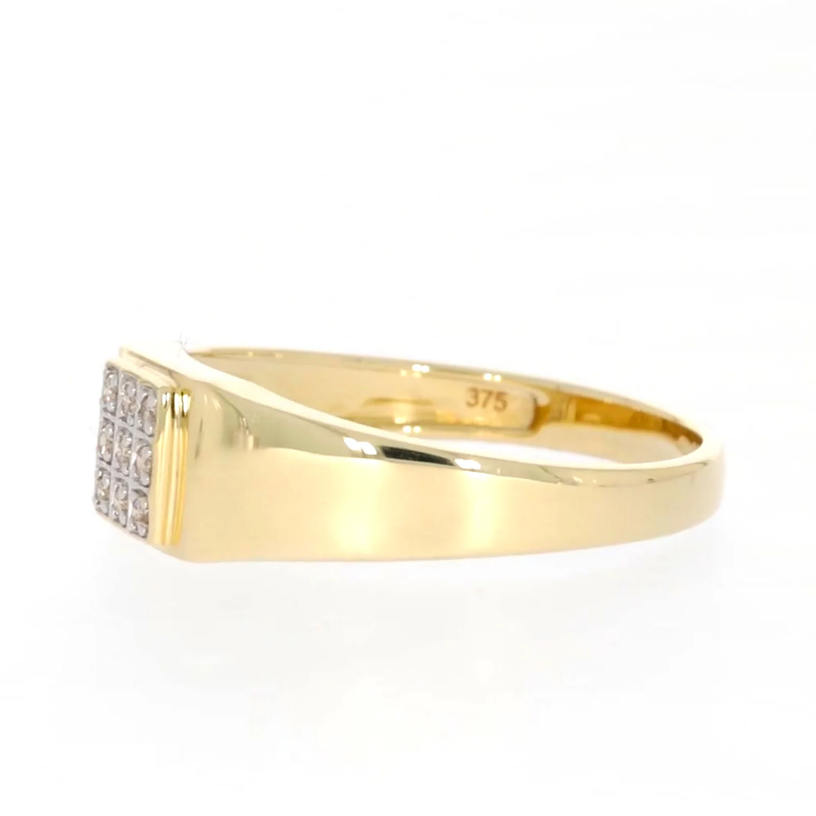9ct Yellow Gold & Diamond Set Three Row Mens Ring - Image 15