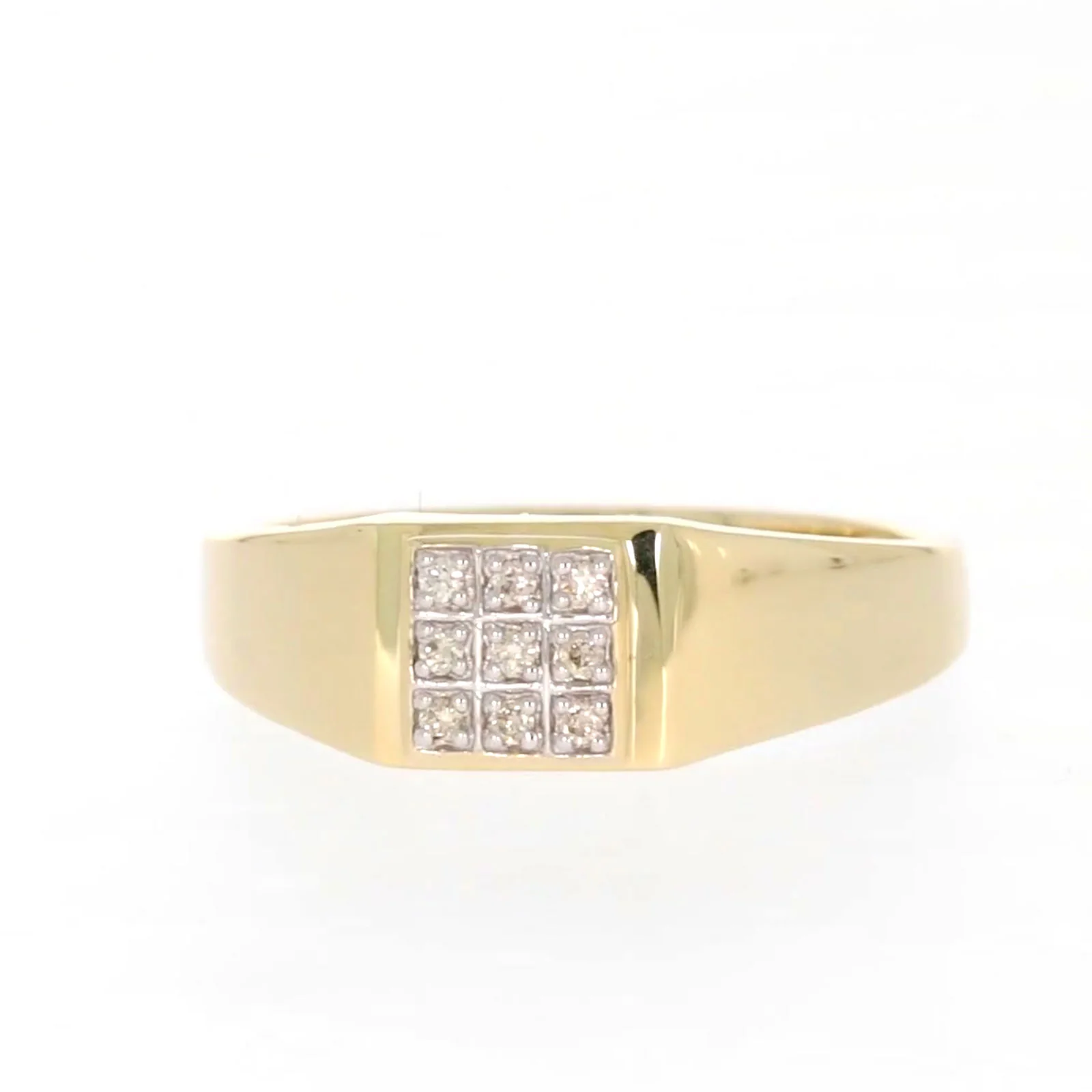 9ct Yellow Gold & Diamond Set Three Row Mens Ring - Image 3