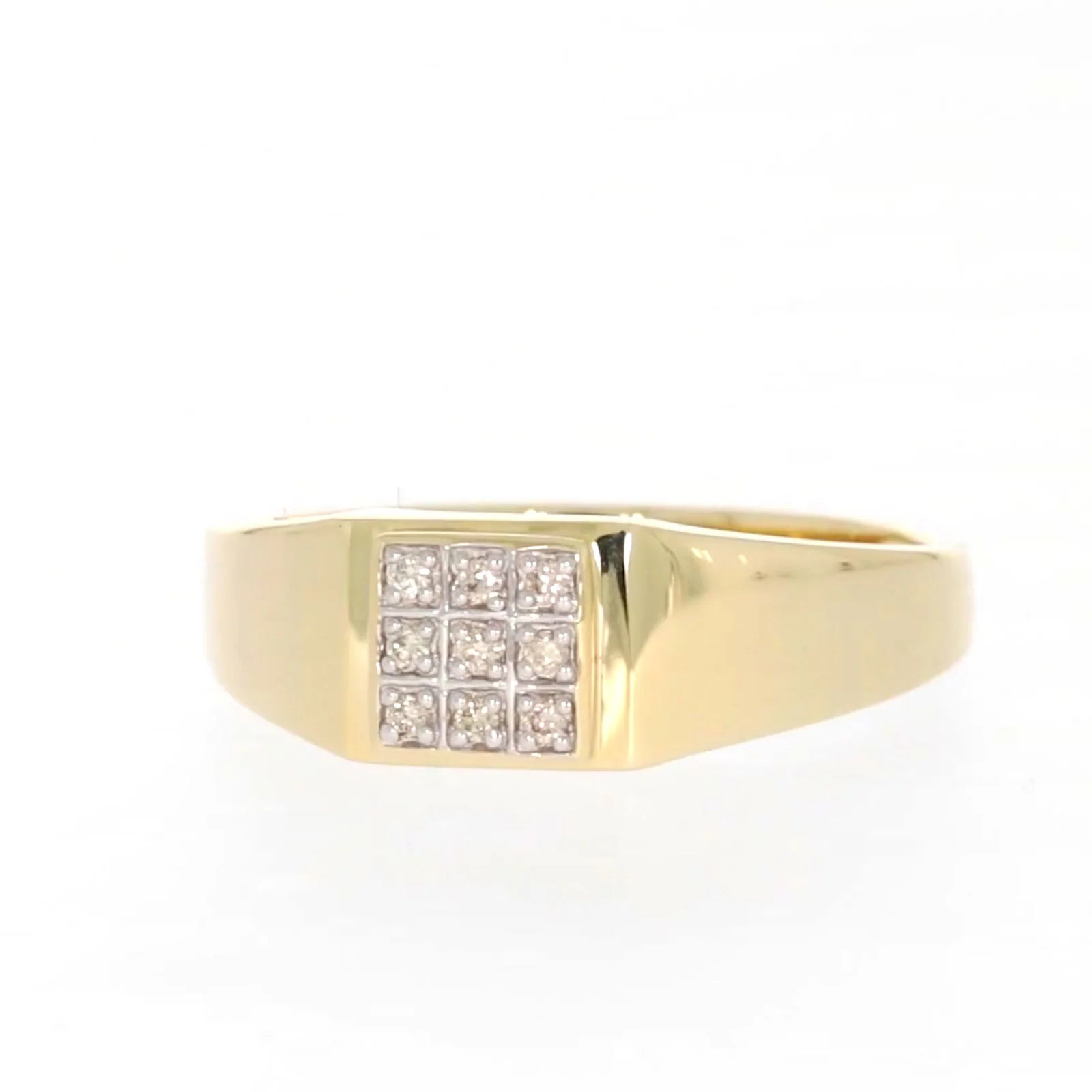 9ct Yellow Gold & Diamond Set Three Row Mens Ring - Image 4