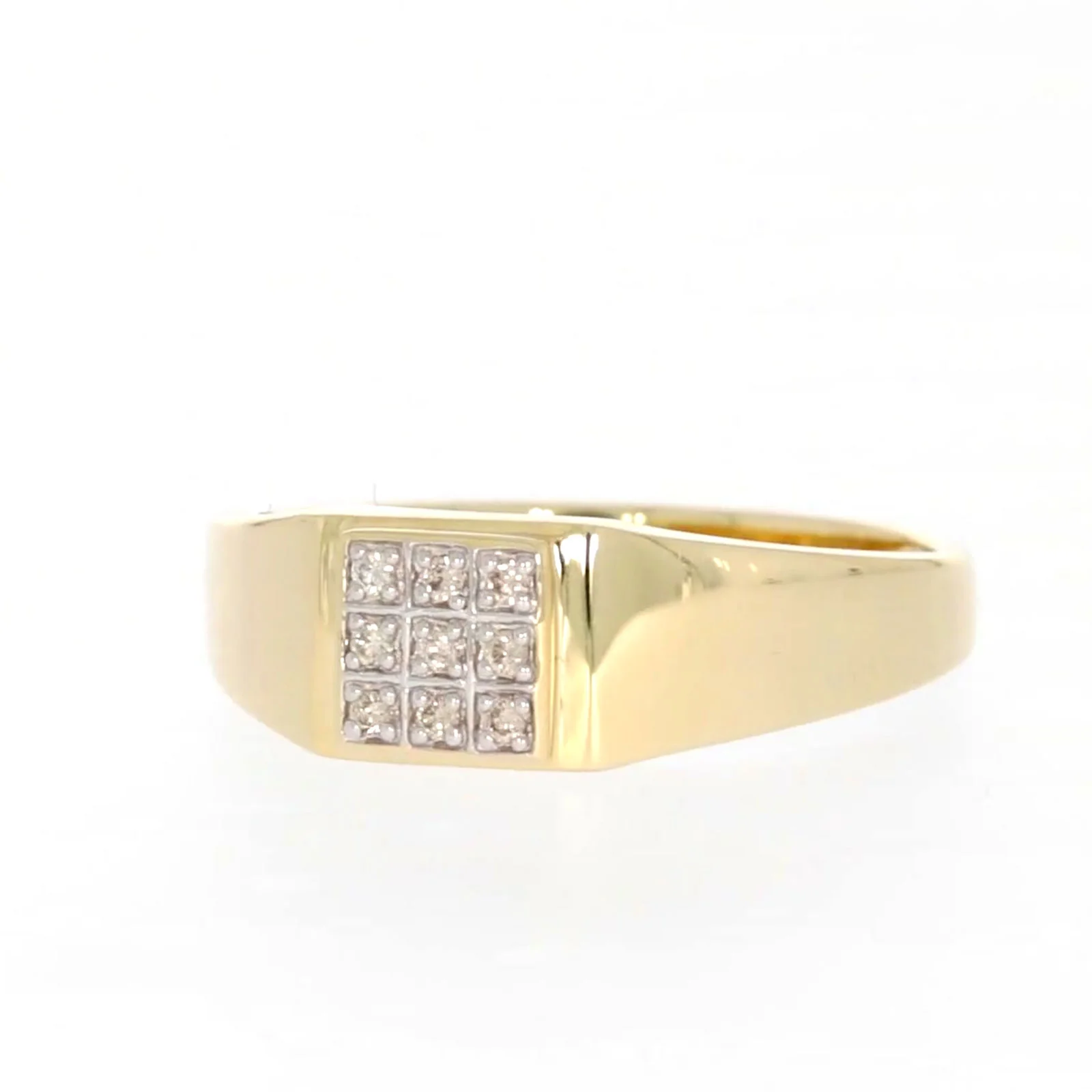 9ct Yellow Gold & Diamond Set Three Row Mens Ring - Image 5