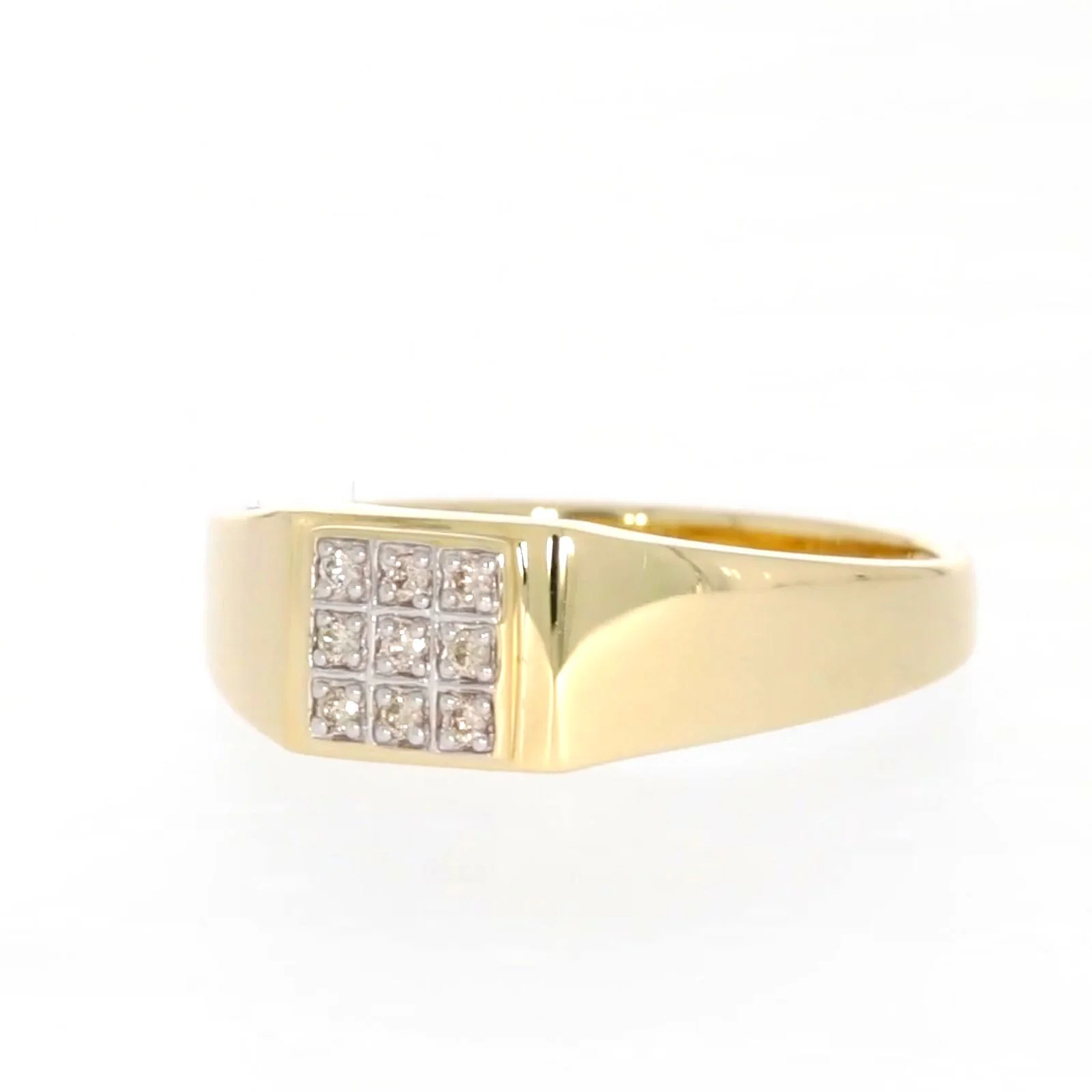 9ct Yellow Gold & Diamond Set Three Row Mens Ring - Image 6