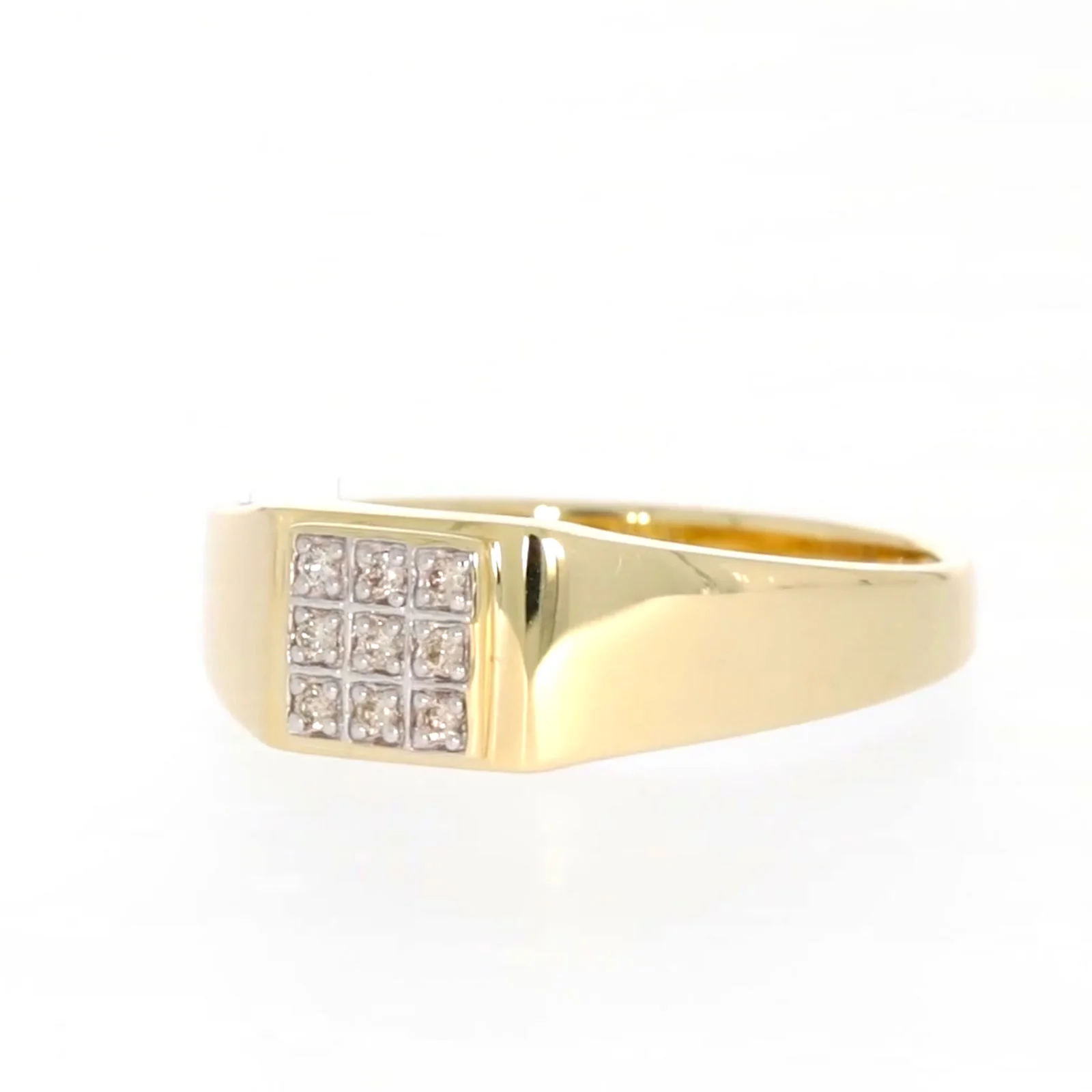 9ct Yellow Gold & Diamond Set Three Row Mens Ring - Image 7