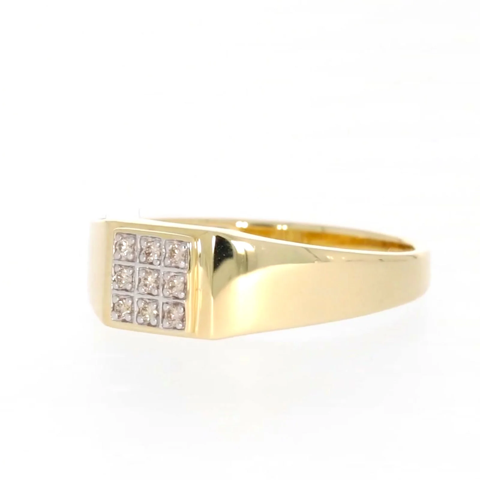 9ct Yellow Gold & Diamond Set Three Row Mens Ring - Image 8