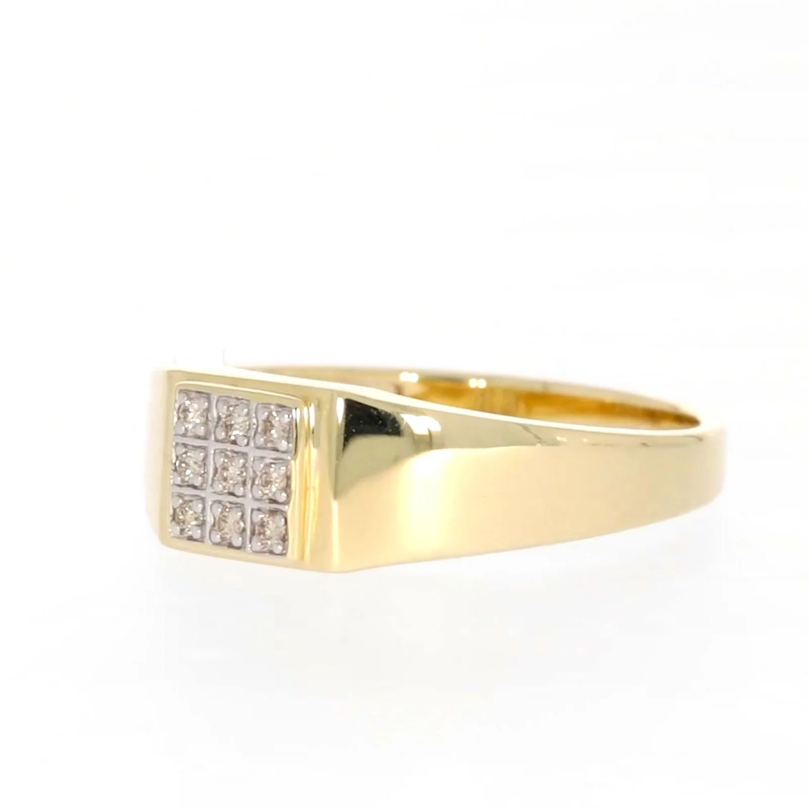 9ct Yellow Gold & Diamond Set Three Row Mens Ring - Image 9