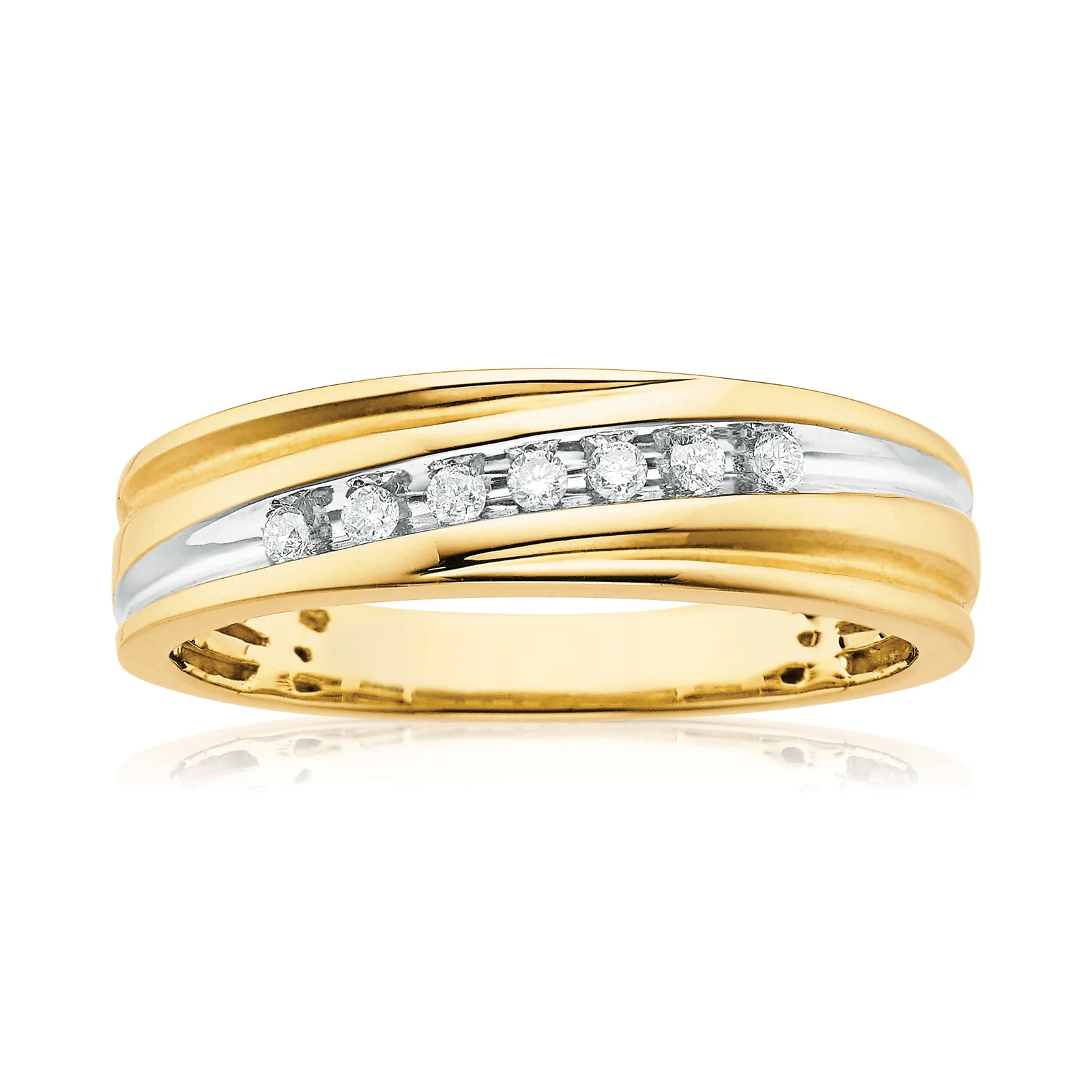 9ct Yellow Gold Round Brilliant Cut with 0.15 CARAT tw of Diamonds Mens Ring