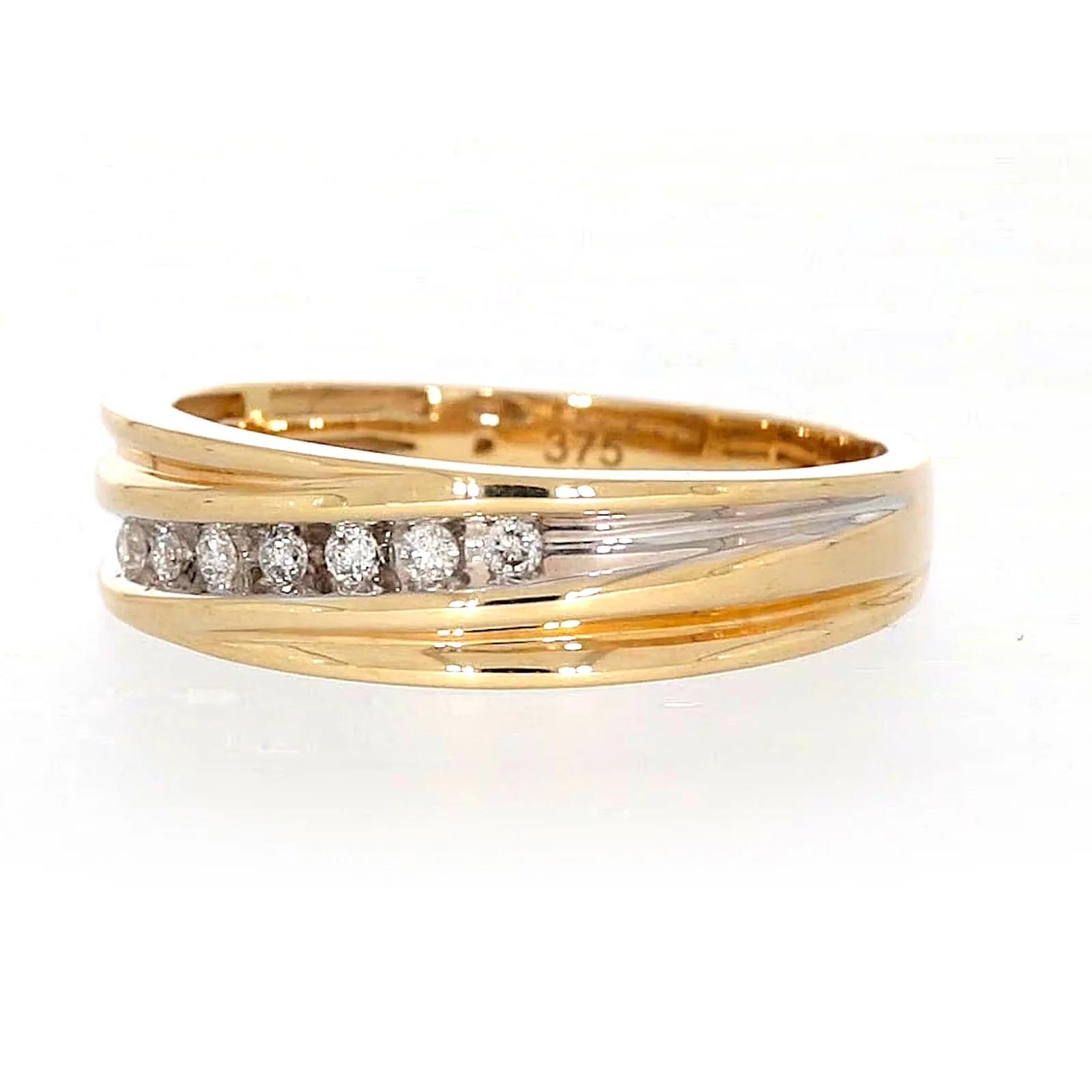 9ct Yellow Gold Round Brilliant Cut with 0.15 CARAT tw of Diamonds Mens Ring - Image 7