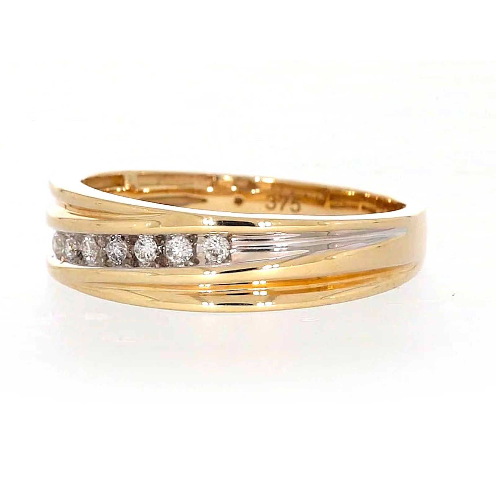 9ct Yellow Gold Round Brilliant Cut with 0.15 CARAT tw of Diamonds Mens Ring - Image 8