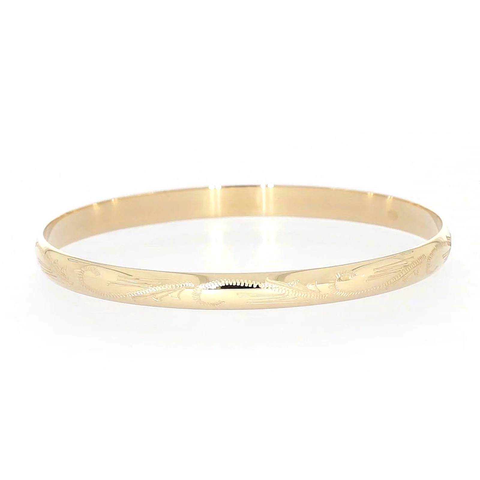 9ct Yellow Gold 65x5mm Solid Engraved Bangle - Image 13