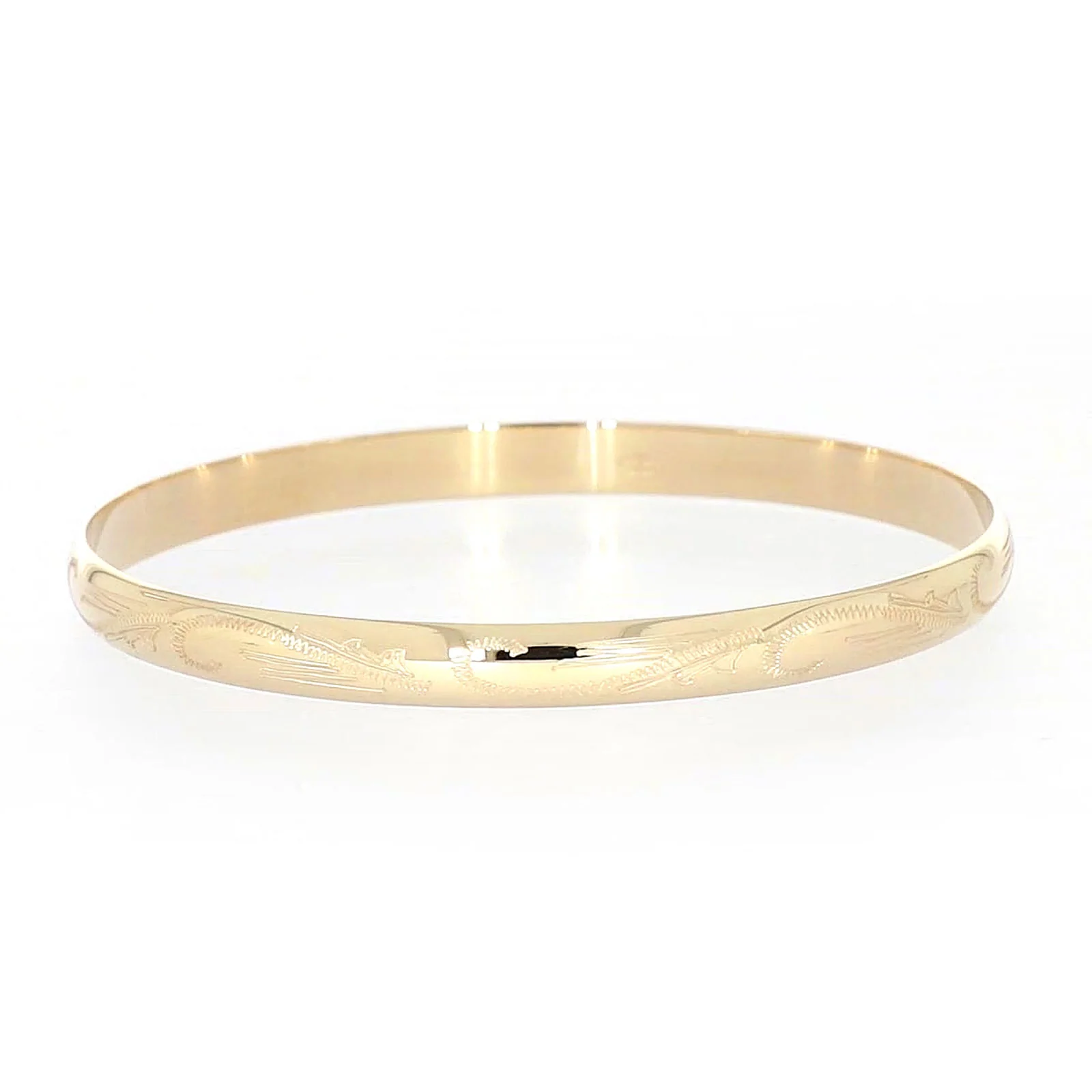 9ct Yellow Gold 65x5mm Solid Engraved Bangle - Image 5