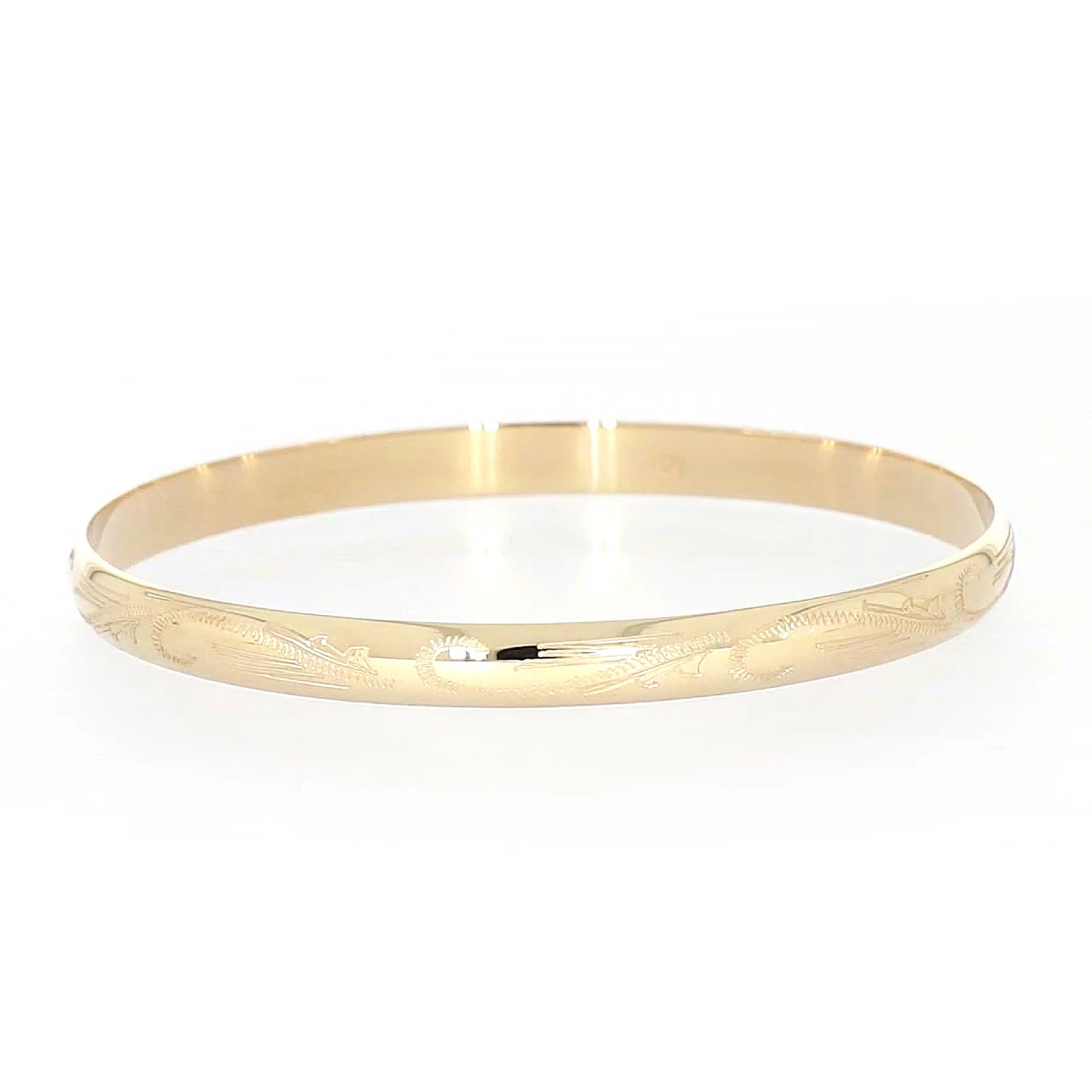 9ct Yellow Gold 65x5mm Solid Engraved Bangle - Image 6