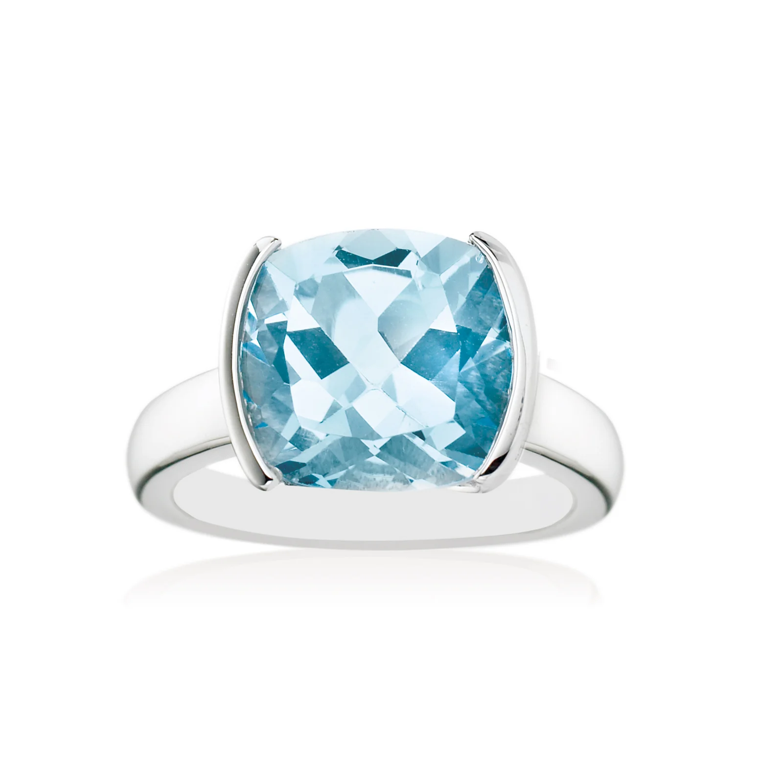 Sterling Silver Cushion Cut Blue Topaz Ring