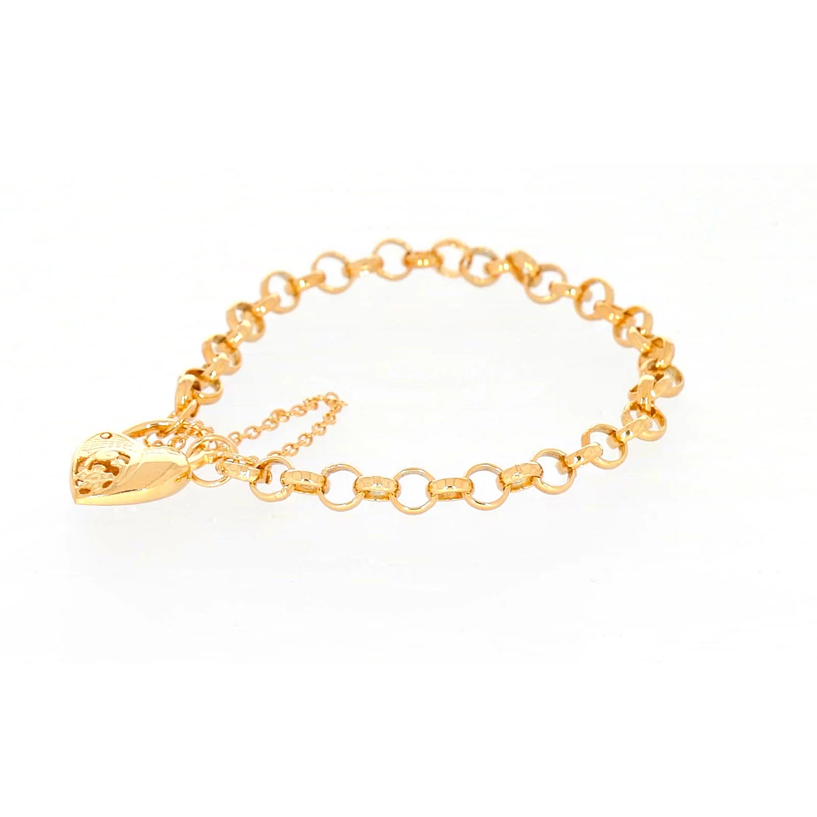 9ct Yellow Gold Silver Filled 19cm Round Belcher Heart Padlock Bracelet - Image 13