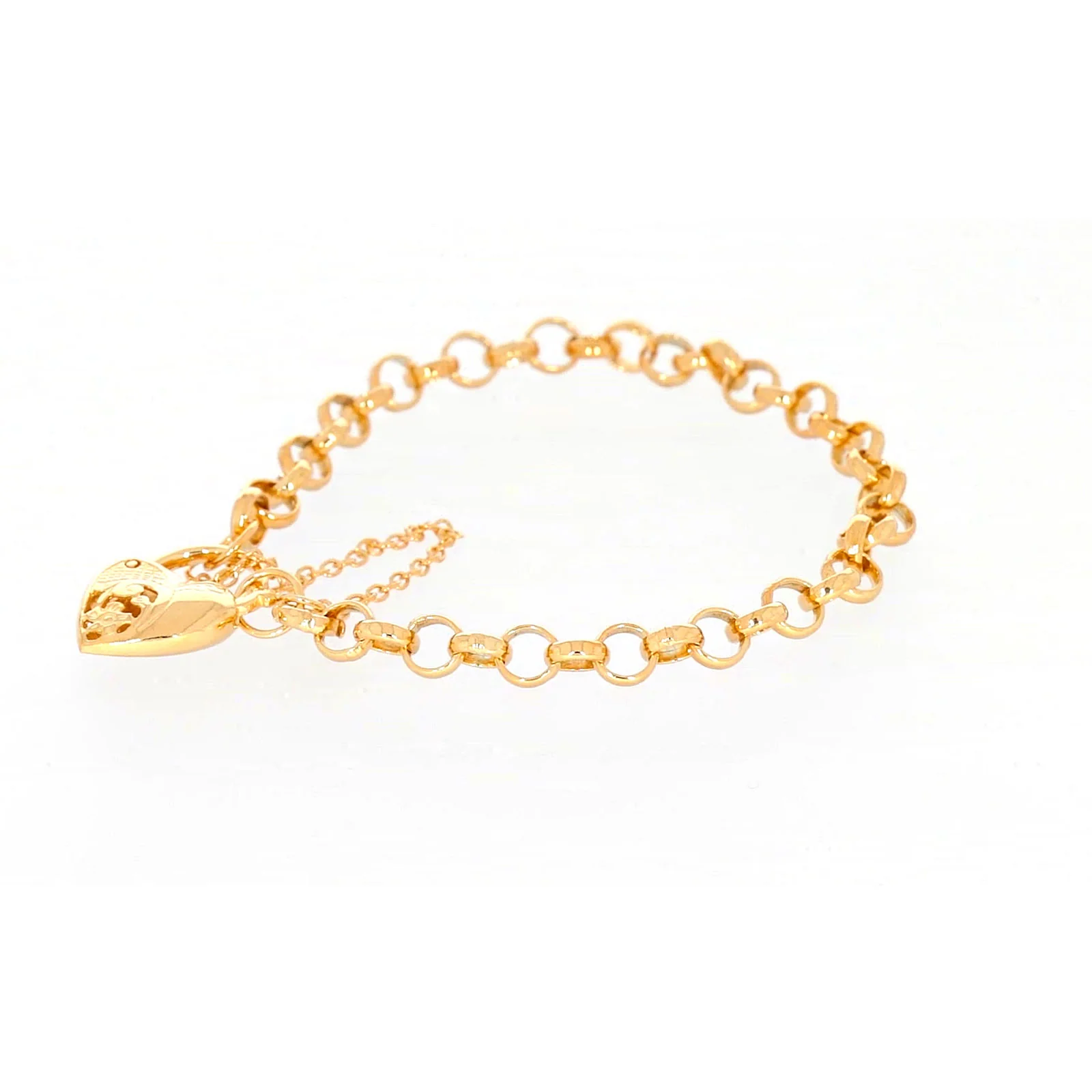 9ct Yellow Gold Silver Filled 19cm Round Belcher Heart Padlock Bracelet - Image 14