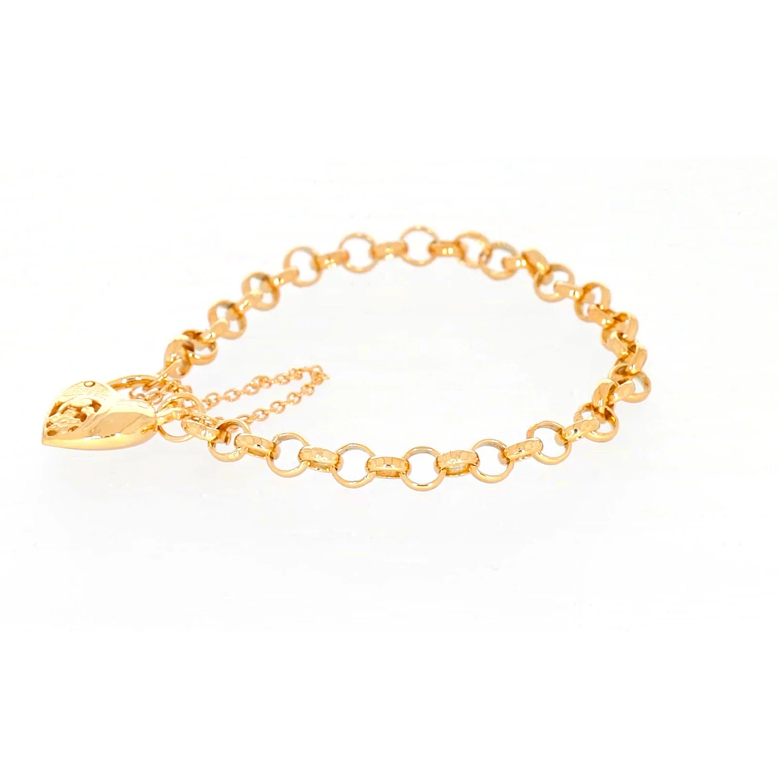9ct Yellow Gold Silver Filled 19cm Round Belcher Heart Padlock Bracelet - Image 15