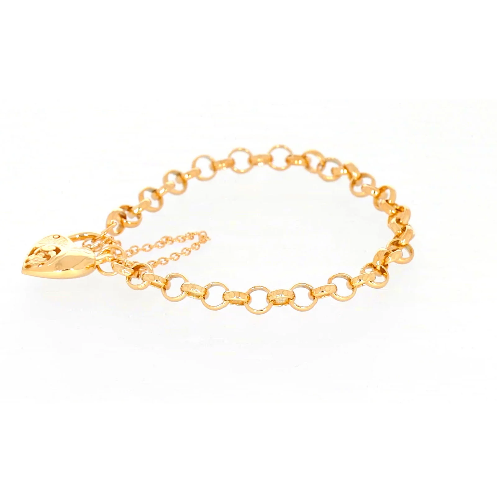 9ct Yellow Gold Silver Filled 19cm Round Belcher Heart Padlock Bracelet - Image 16