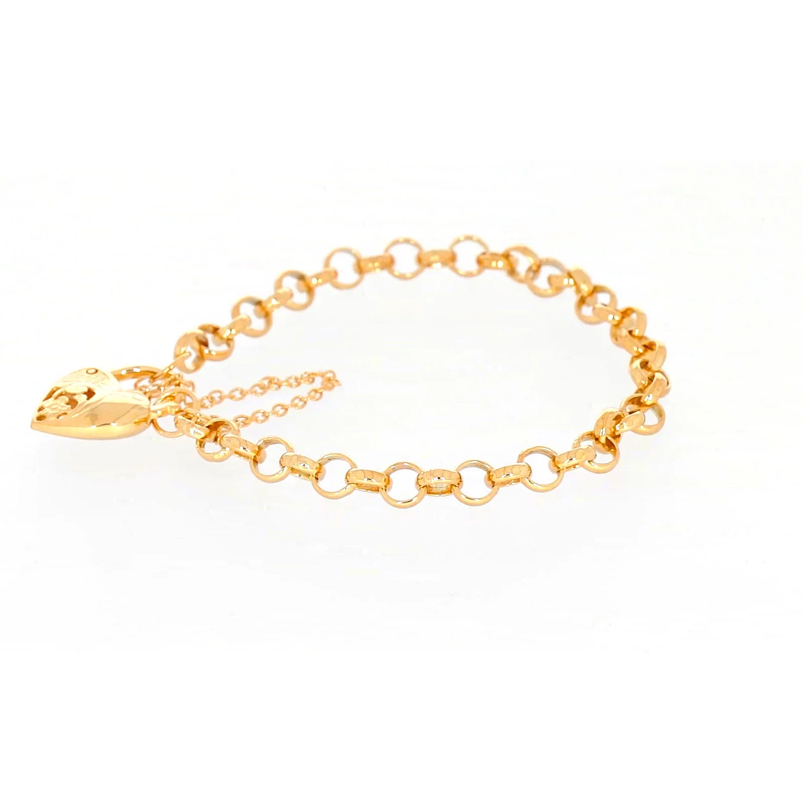 9ct Yellow Gold Silver Filled 19cm Round Belcher Heart Padlock Bracelet - Image 17