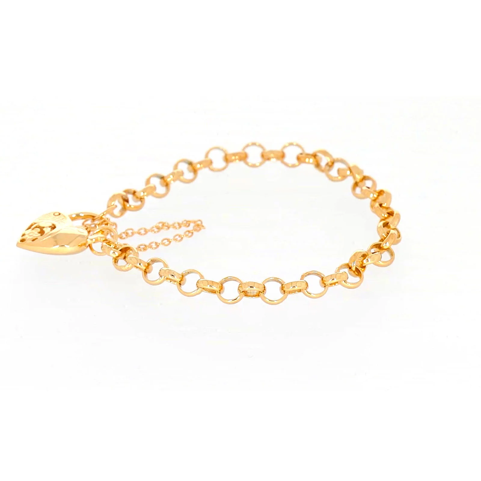 9ct Yellow Gold Silver Filled 19cm Round Belcher Heart Padlock Bracelet - Image 18