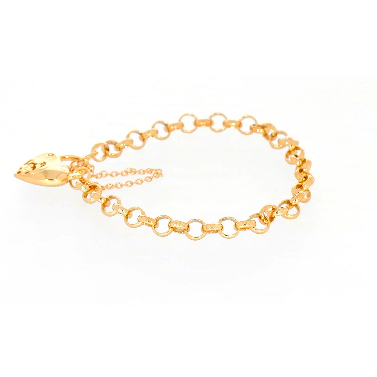 9ct Yellow Gold Silver Filled 19cm Round Belcher Heart Padlock Bracelet - Image 20